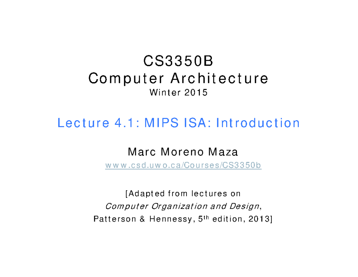 L4-mips-1 - 11111111111 - CS3350B Computer Architecture ####### Winter ...