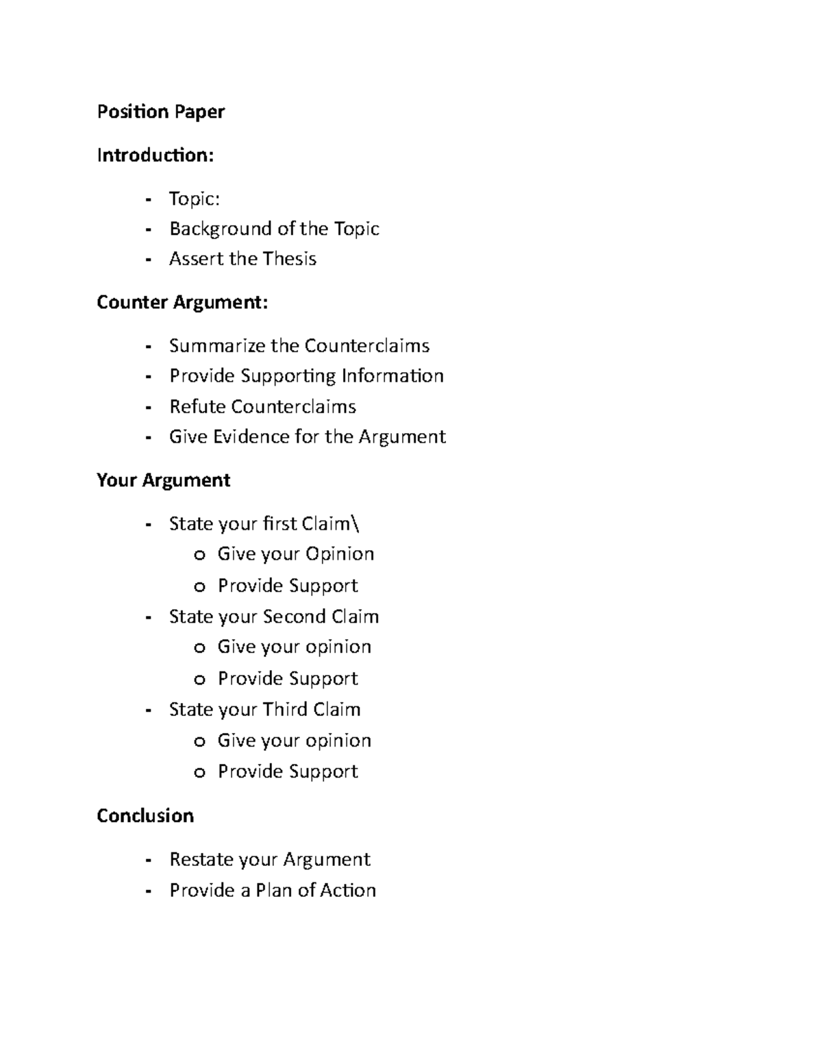 Position Paper Reading and writing Position Paper Introduction