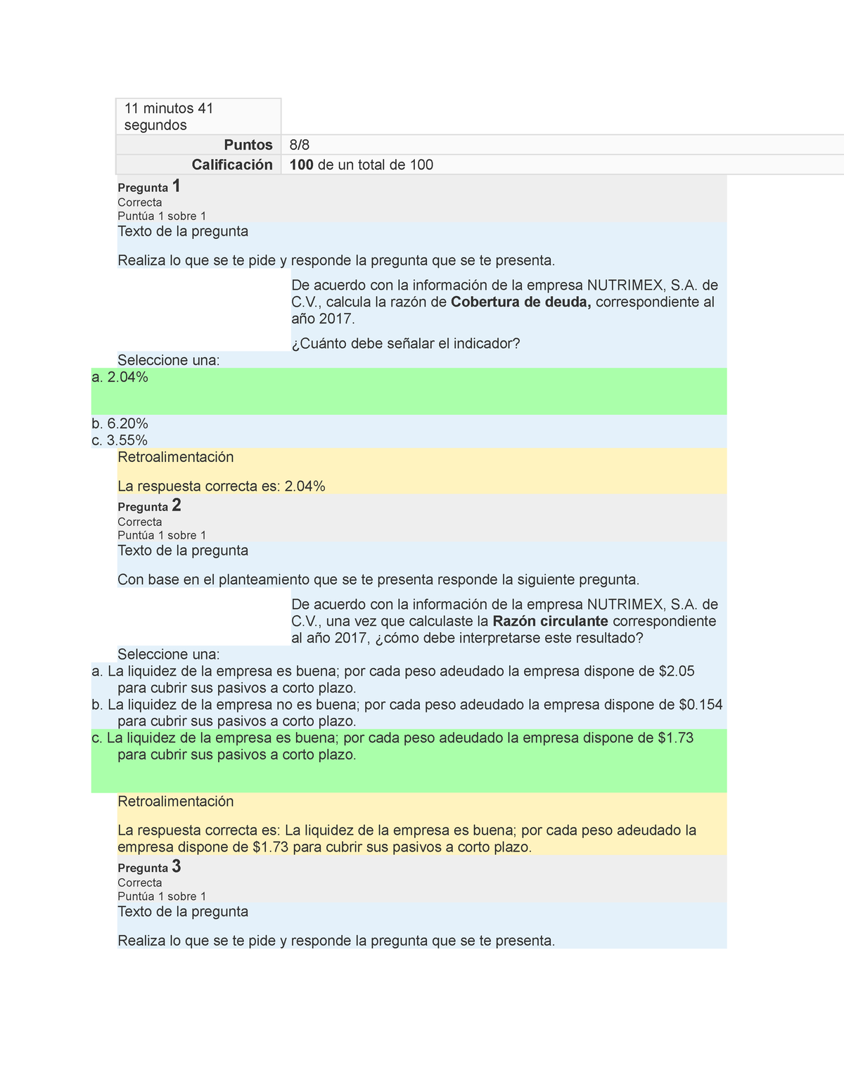 Examen Analisis Financiero - 11 Minutos 41 Segundos Puntos 8 ...