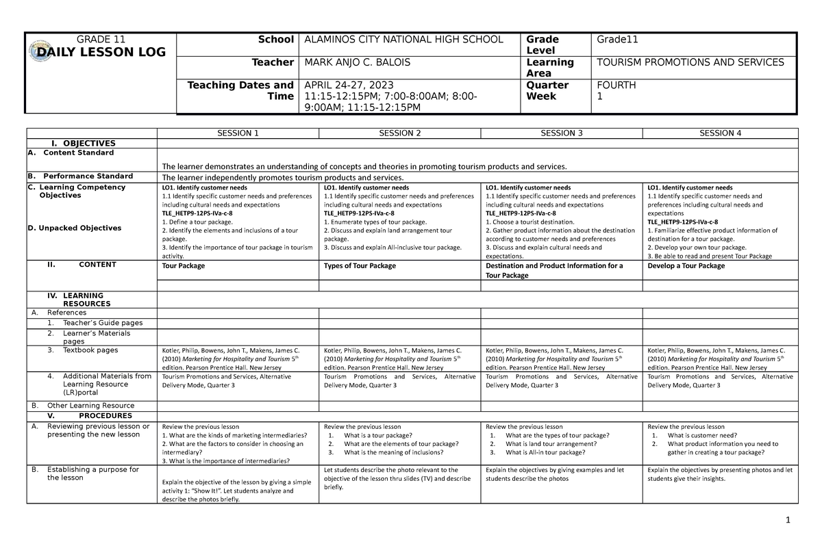dll-grade-11-tourism-promotions-q4-w1-grade-11-daily-lesson-log