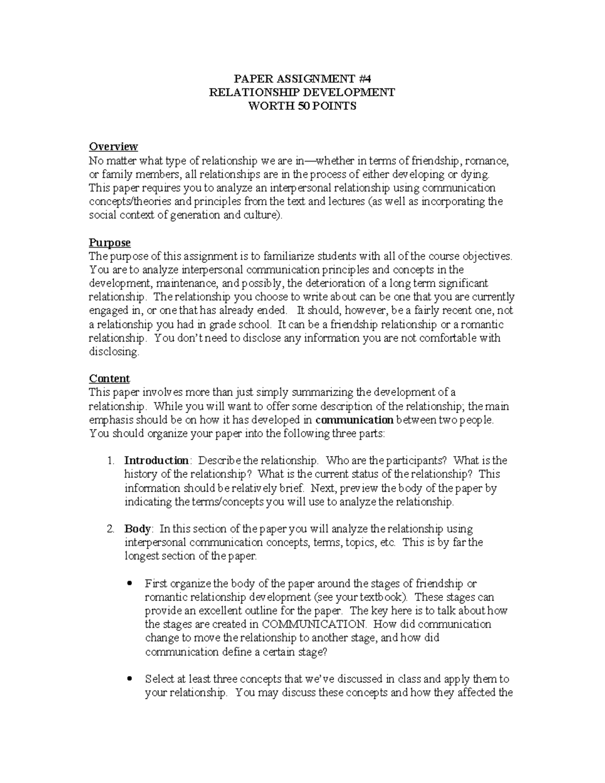 Interpersonal Communication - Paper Assignment Relationship Development 