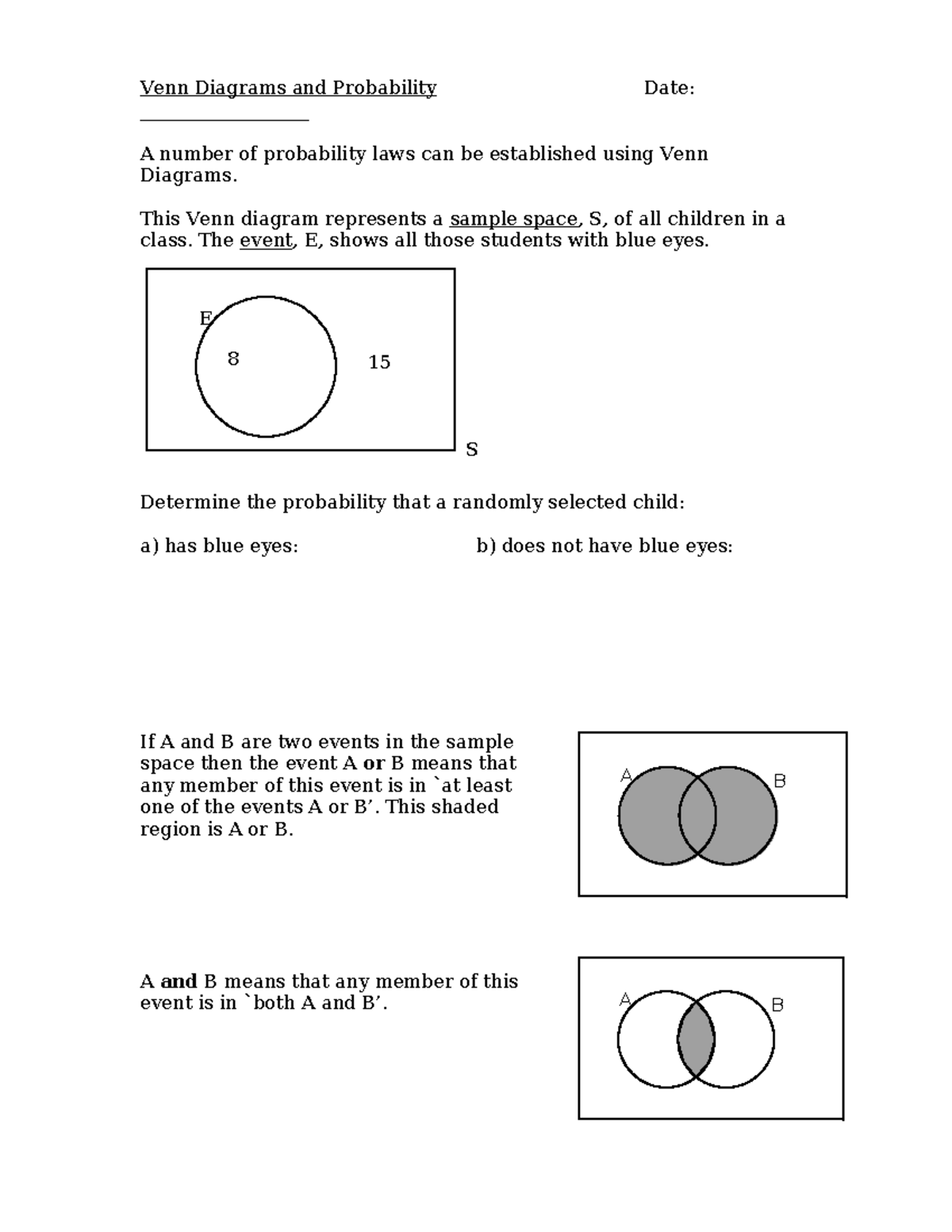 Statistics Venn and Probability - A B A B Venn Diagrams and Probability ...