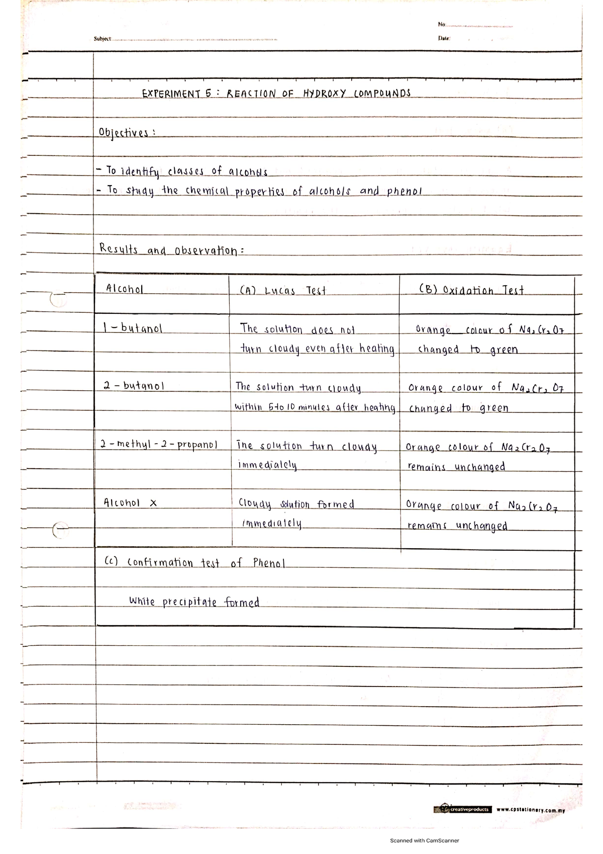 chemistry coursework experiment 5