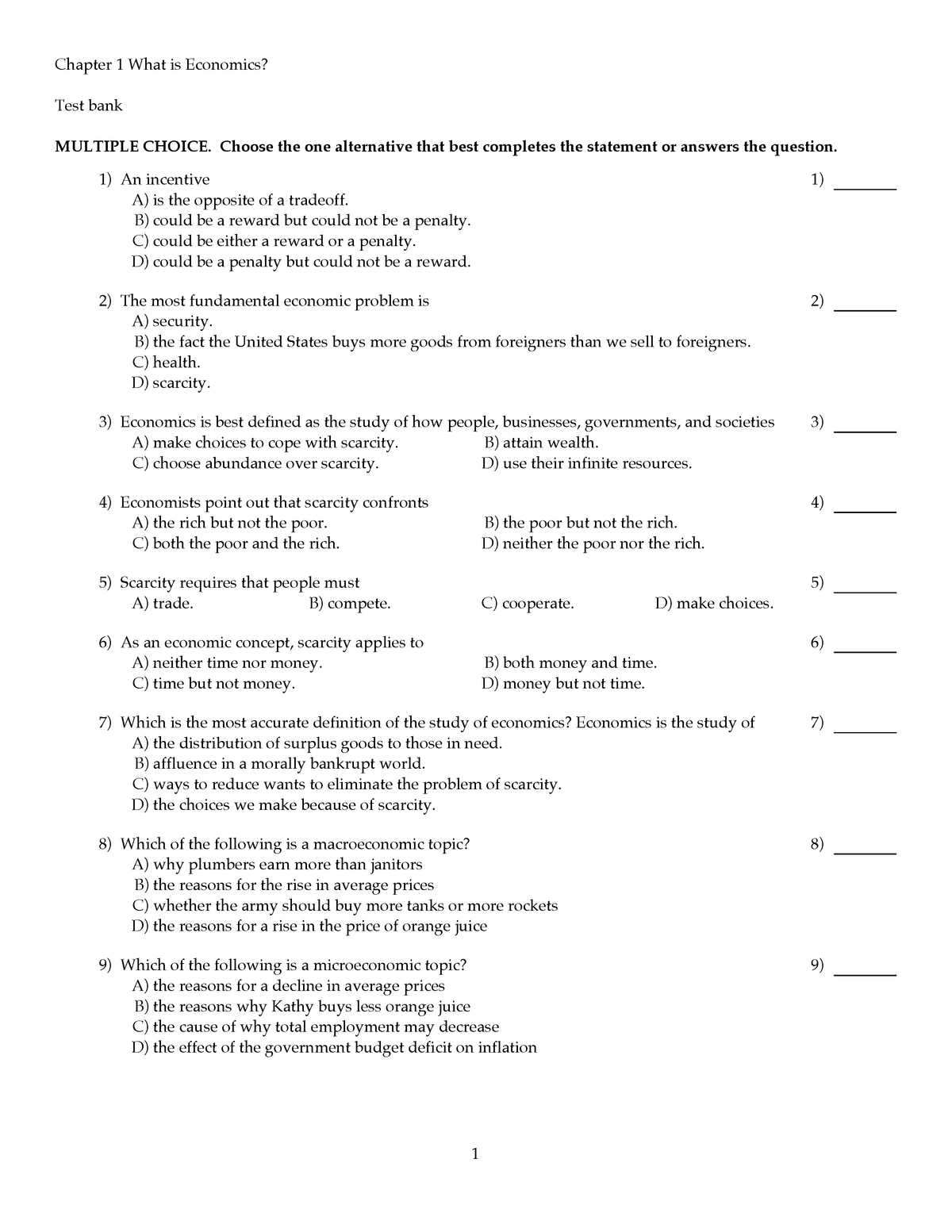 What Is Economics Worksheet Answers
