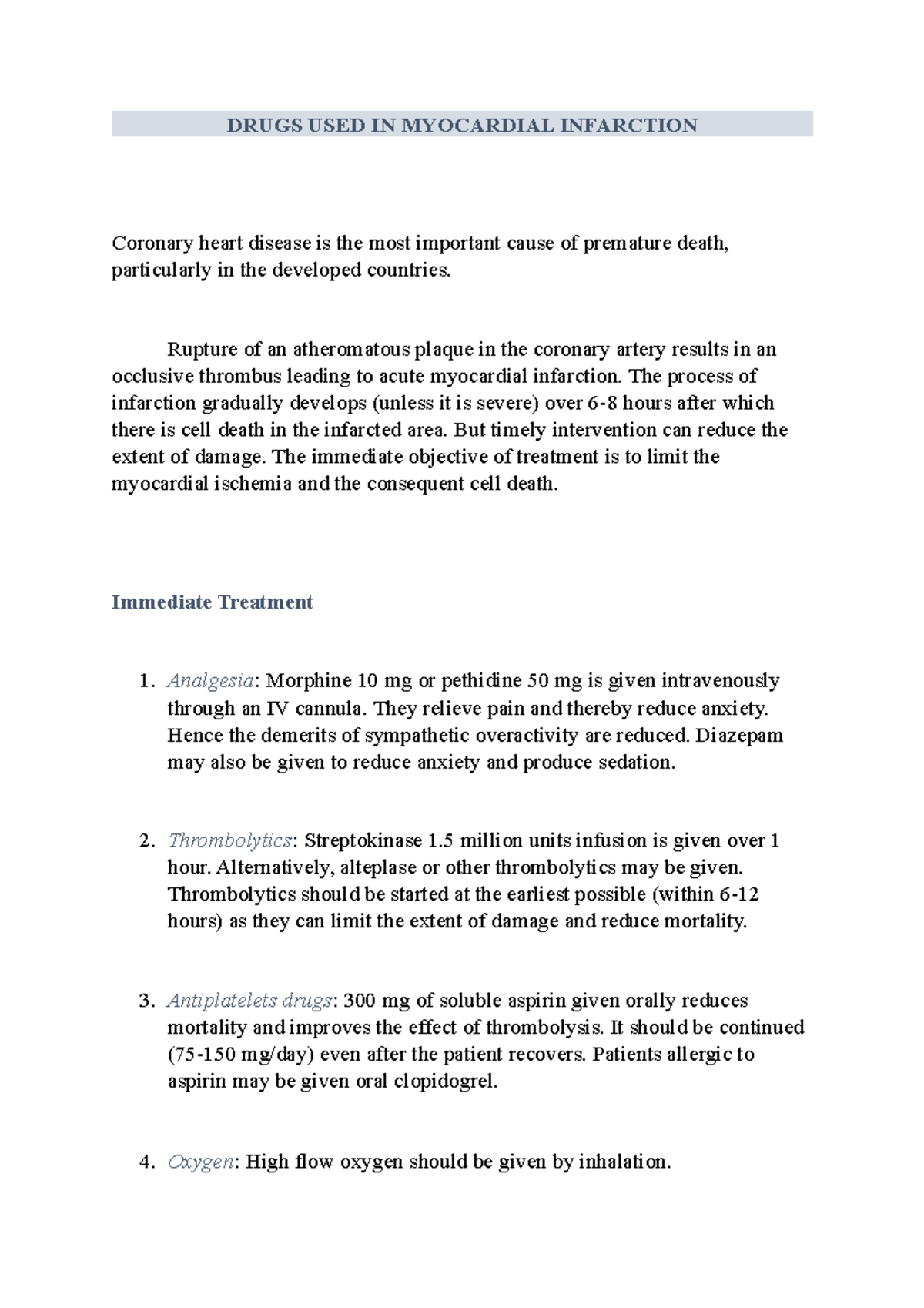Drugs used in Myocardial Infarction DRUGS USED IN MYOCARDIAL