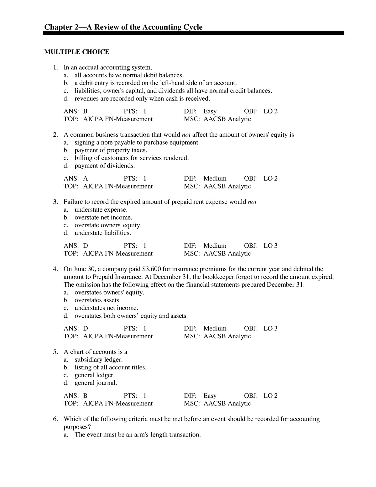 Basic- Questions - Chapter 2—A Review of the Accounting Cycle MULTIPLE ...