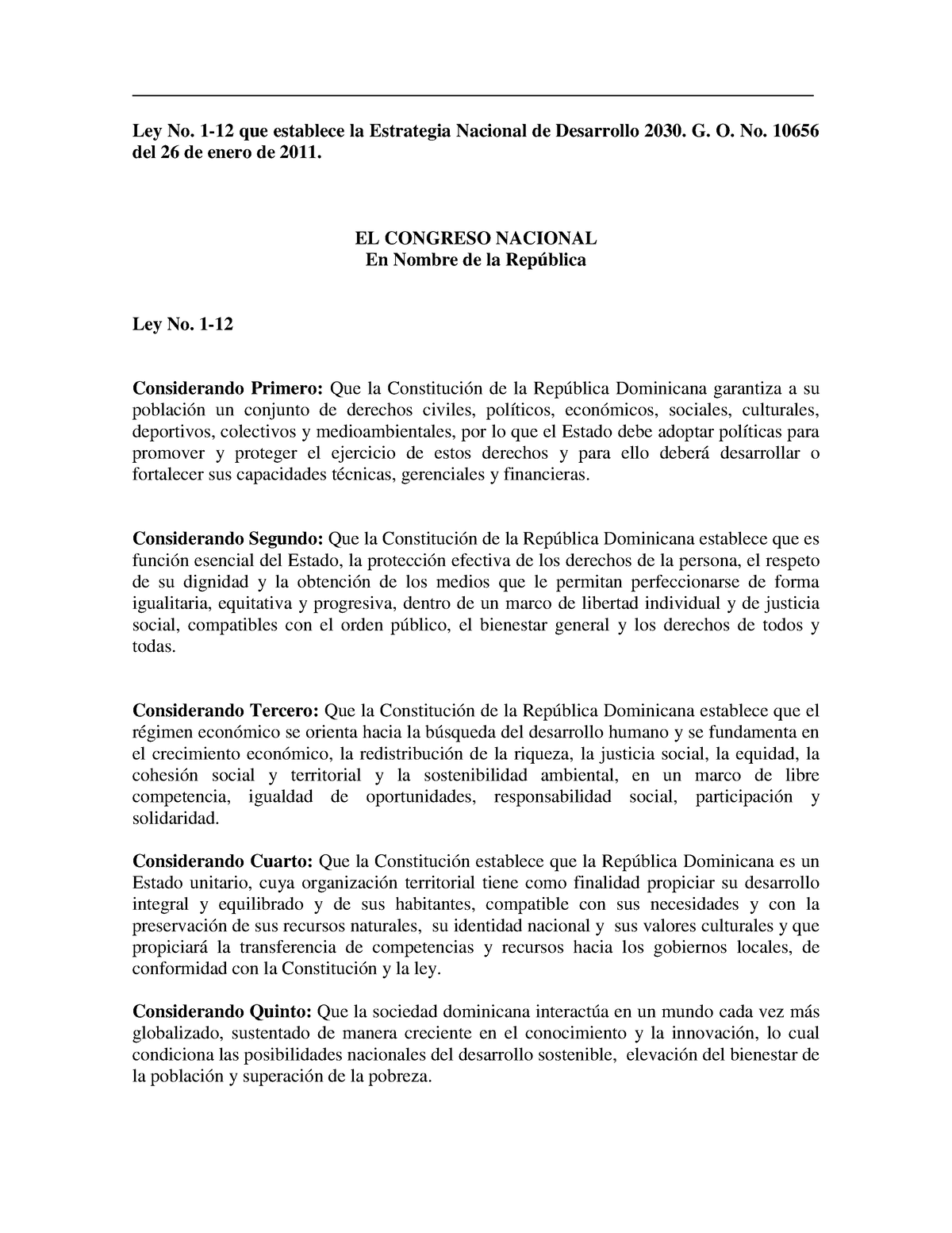 Ley No 1 12 End Ley 1 12 De Estrategia Nacional De Desarrollo 2030 Ley No 1 12 Que