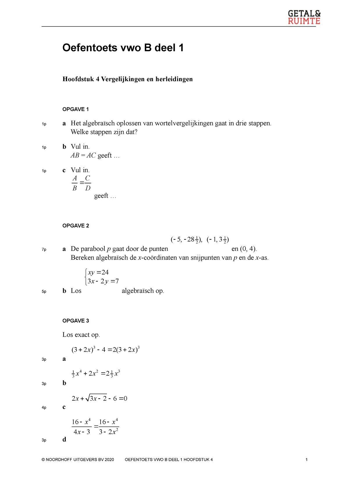 Oefentoetsh4 Getal en Ruimte editie 12 oefentoets stelsel en vergelijkingen klas 4 Oefentoets