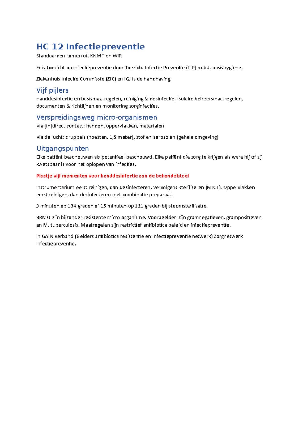 HC 12 Infectiepreventie - HC 12 Infectiepreventie Standaarden komen uit ...