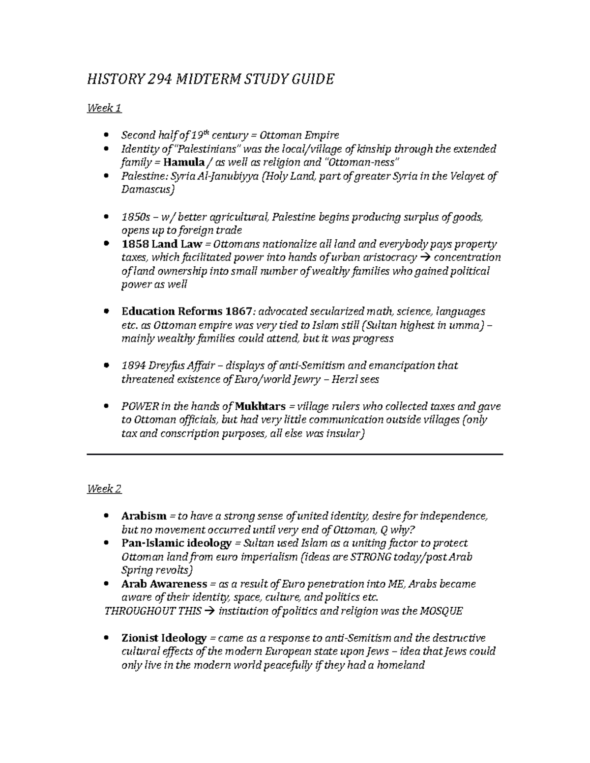 History 294 Midterm Study Guide - HISTORY 294 MIDTERM STUDY GUIDE Week ...