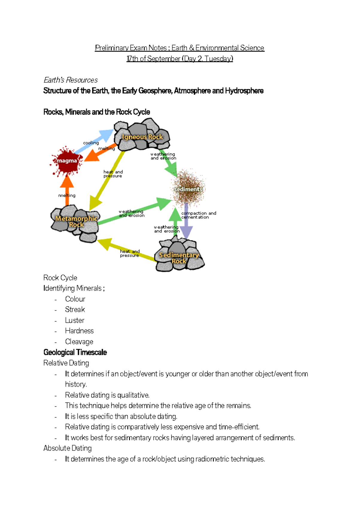 Preliminary Exam Notes Earth Environmental Science - Studocu