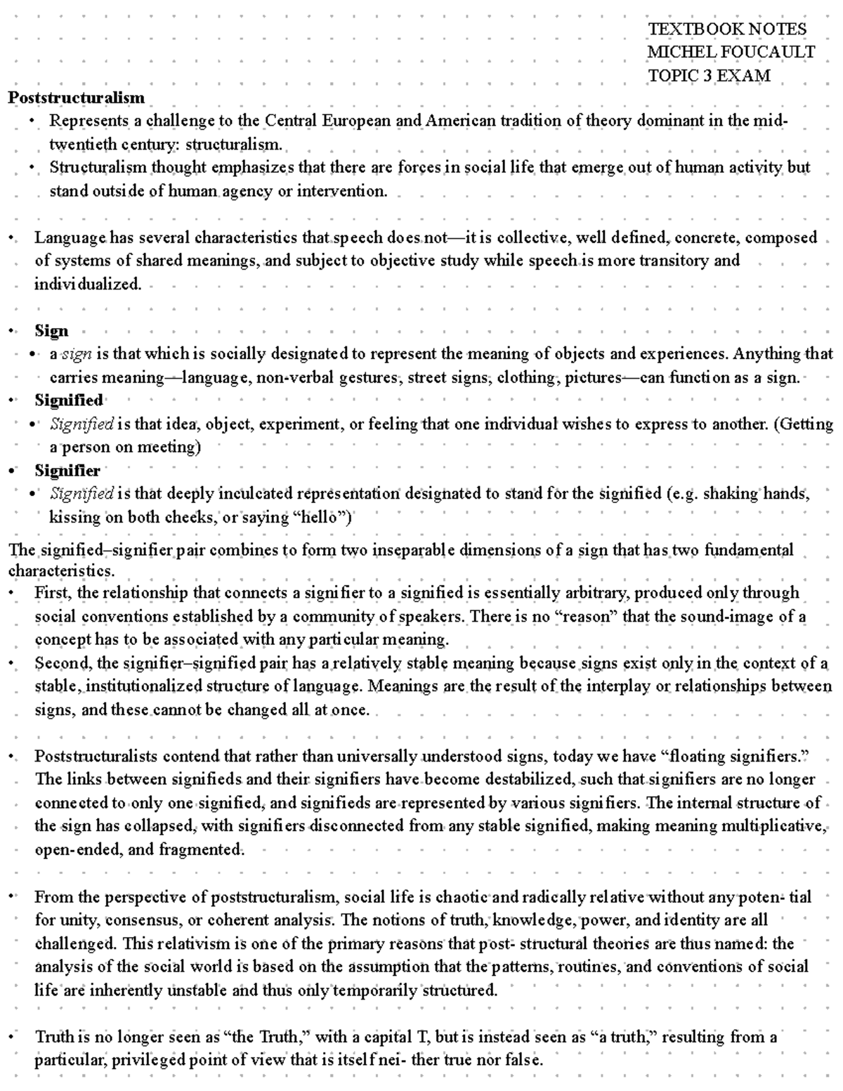 Michel Foucault Notes TEXTBOOK NOTES MICHEL FOUCAULT TOPIC 3 EXAM