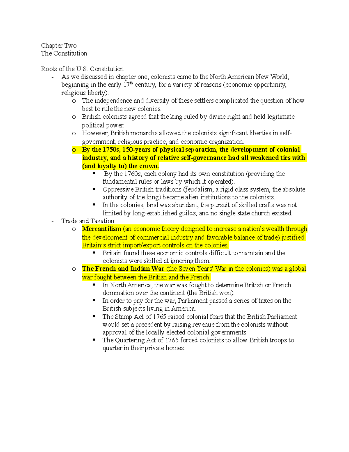 2.0 Chapter Two Notes - Chp 2 - Chapter Two The Constitution Roots of ...