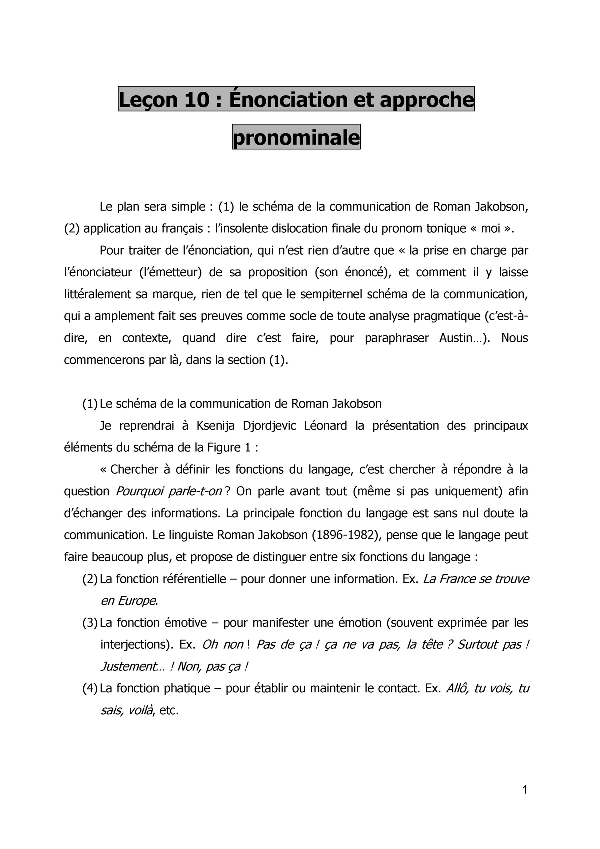 Enonciation Et Approche Pronominale - Leçon 10 : Énonciation Et ...