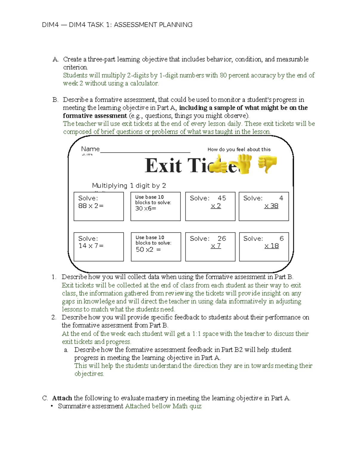 Task 1- example - A. Create a three-part learning objective that ...