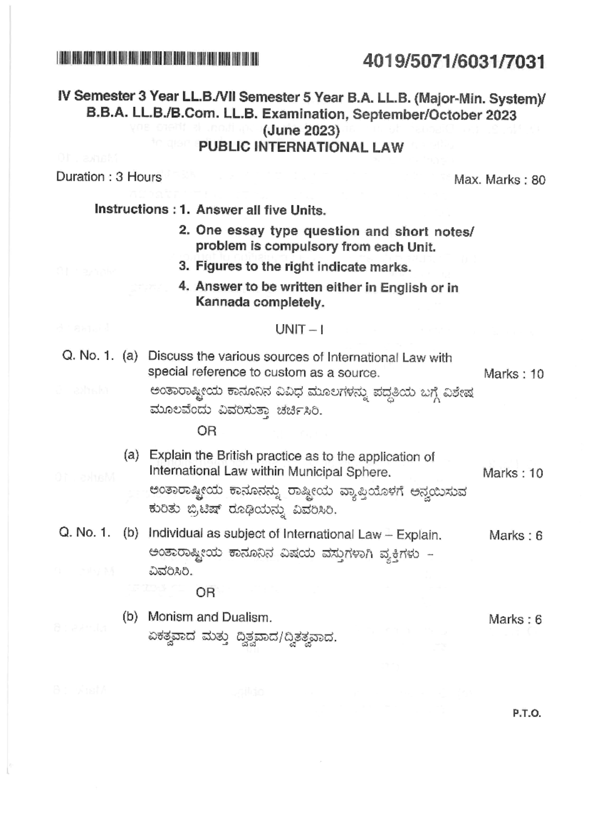 Public International Law Oct 202380 - Exam pattern - Studocu