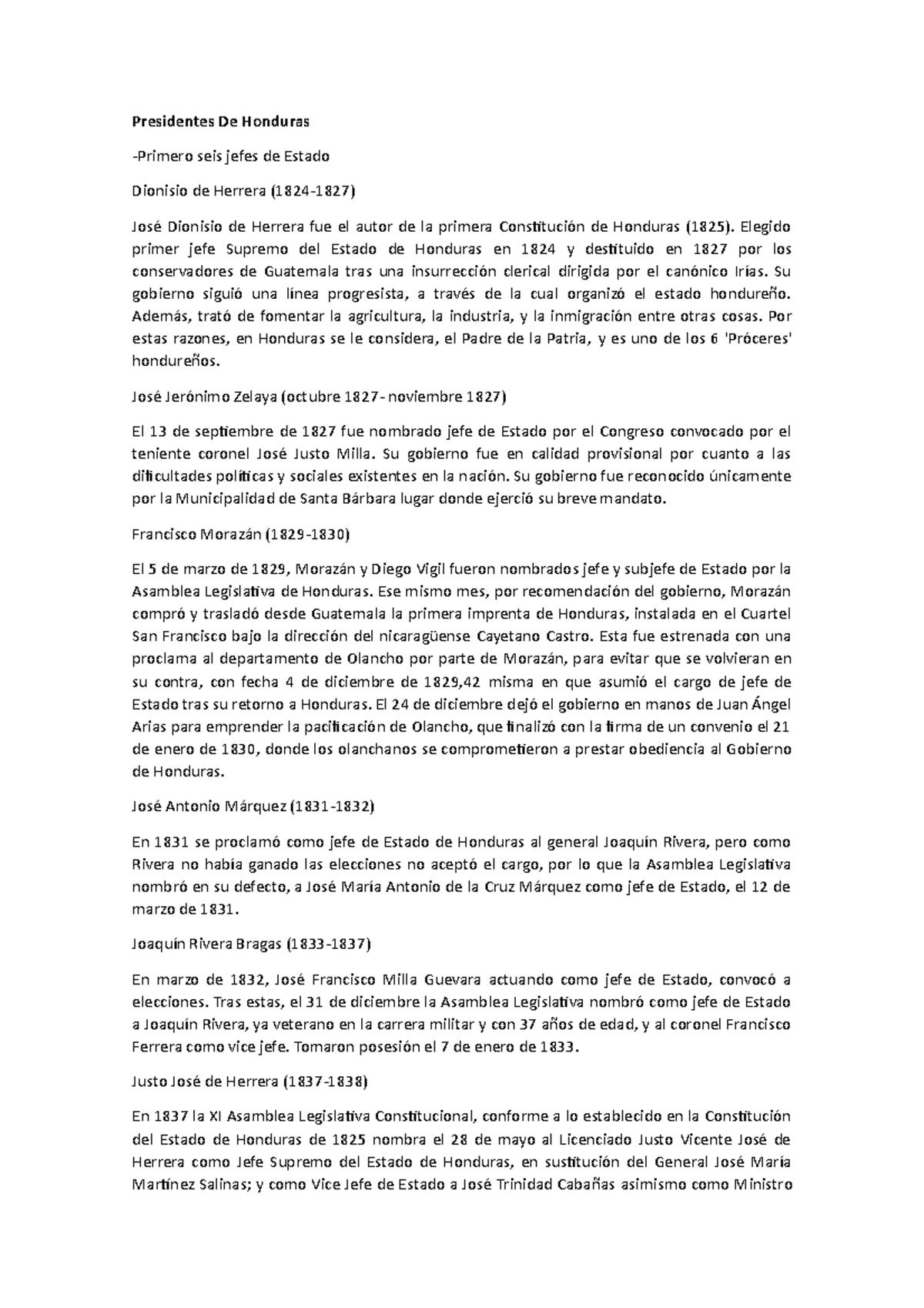 Presidentes De Honduras Presidentes De Honduras Primero seis jefes