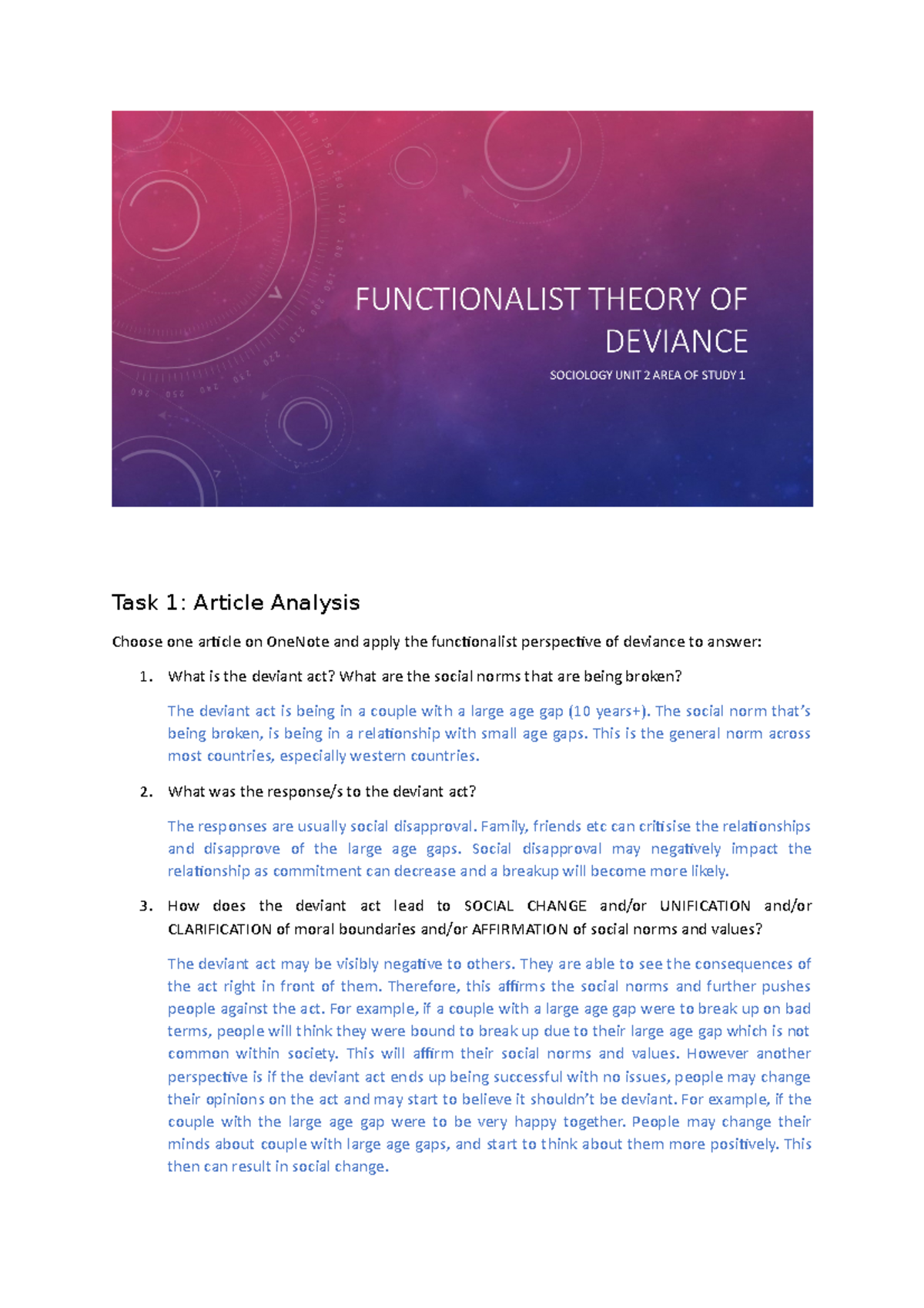 Functionalist Perspecitve of Deviance - Task 1: Article Analysis Choose ...
