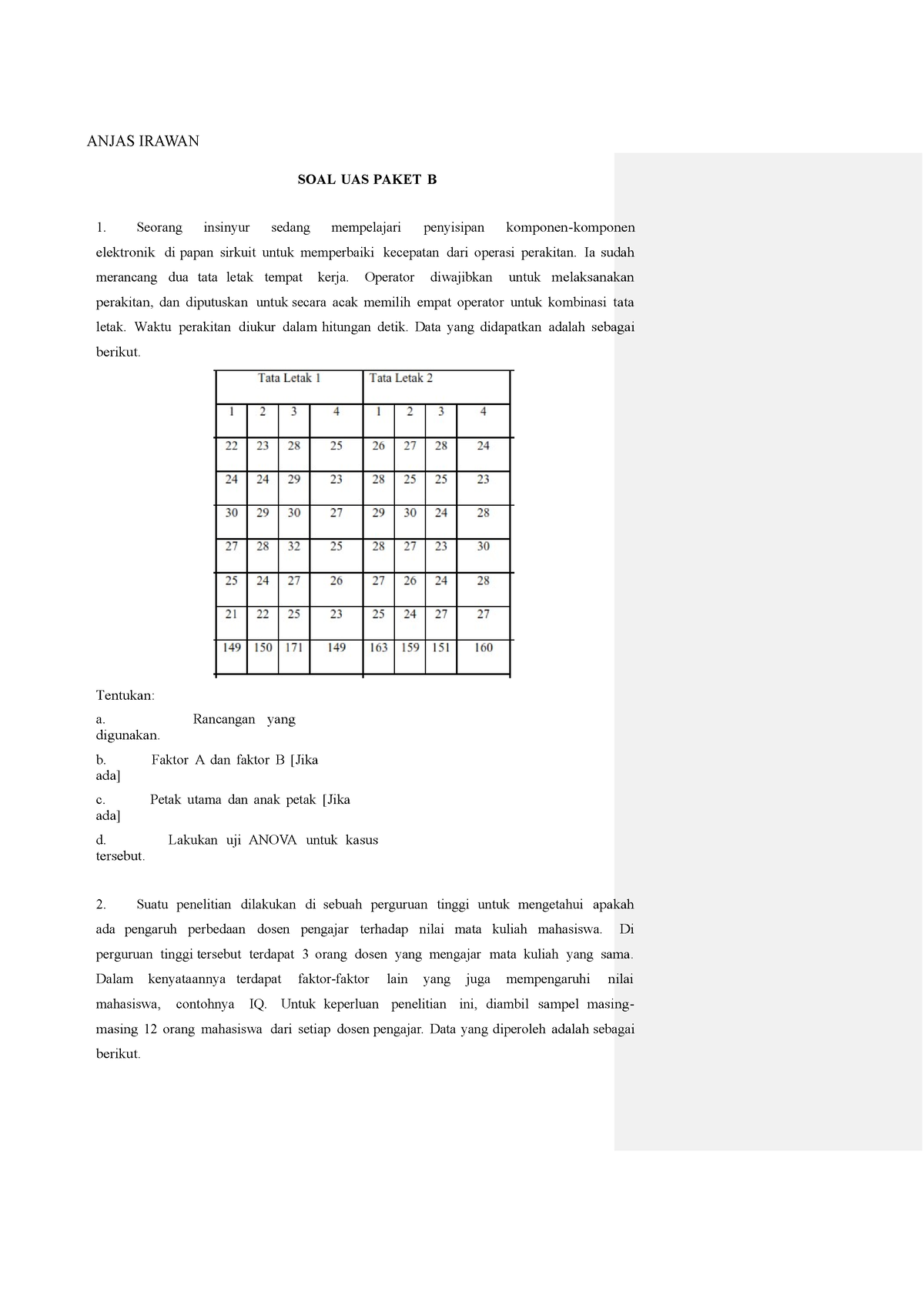 MK Rancangan Percobaan I UAS Praktikum - ANJAS IRAWAN SOAL UAS PAKET B ...