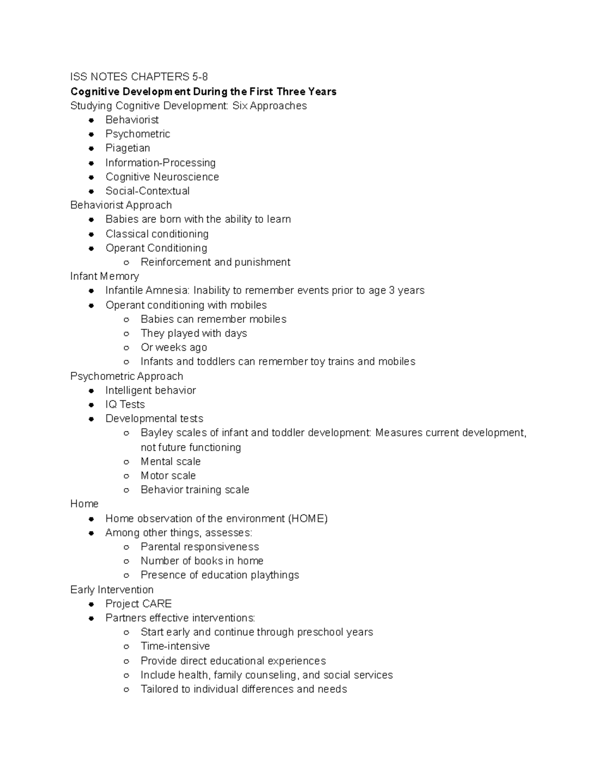 ISS Notes - ISS NOTES CHAPTERS 5- Cognitive Development During the ...