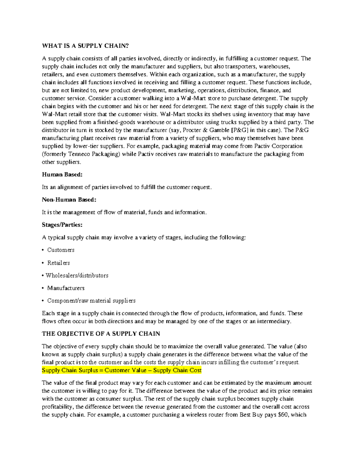WHAT IS A Supply Chain - Lecture notes 1 - 