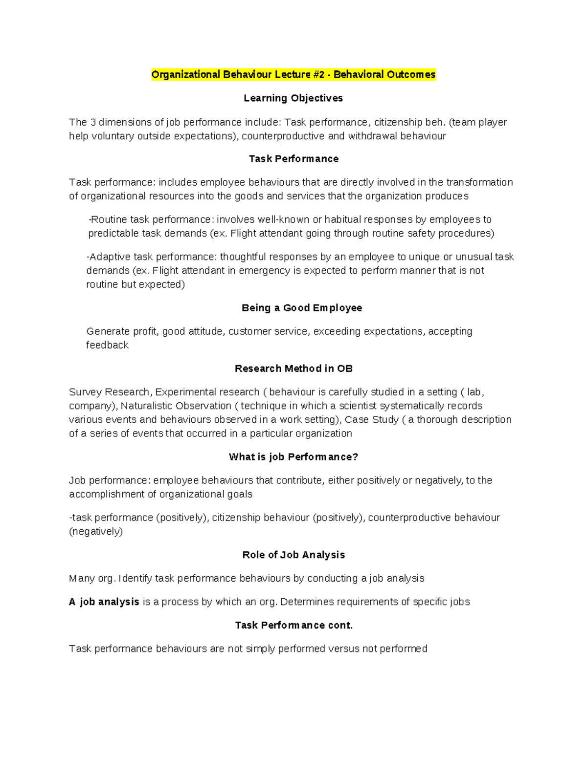 ADMS 2400 All notes - Summary Organizational Behaviour - Organizational ...