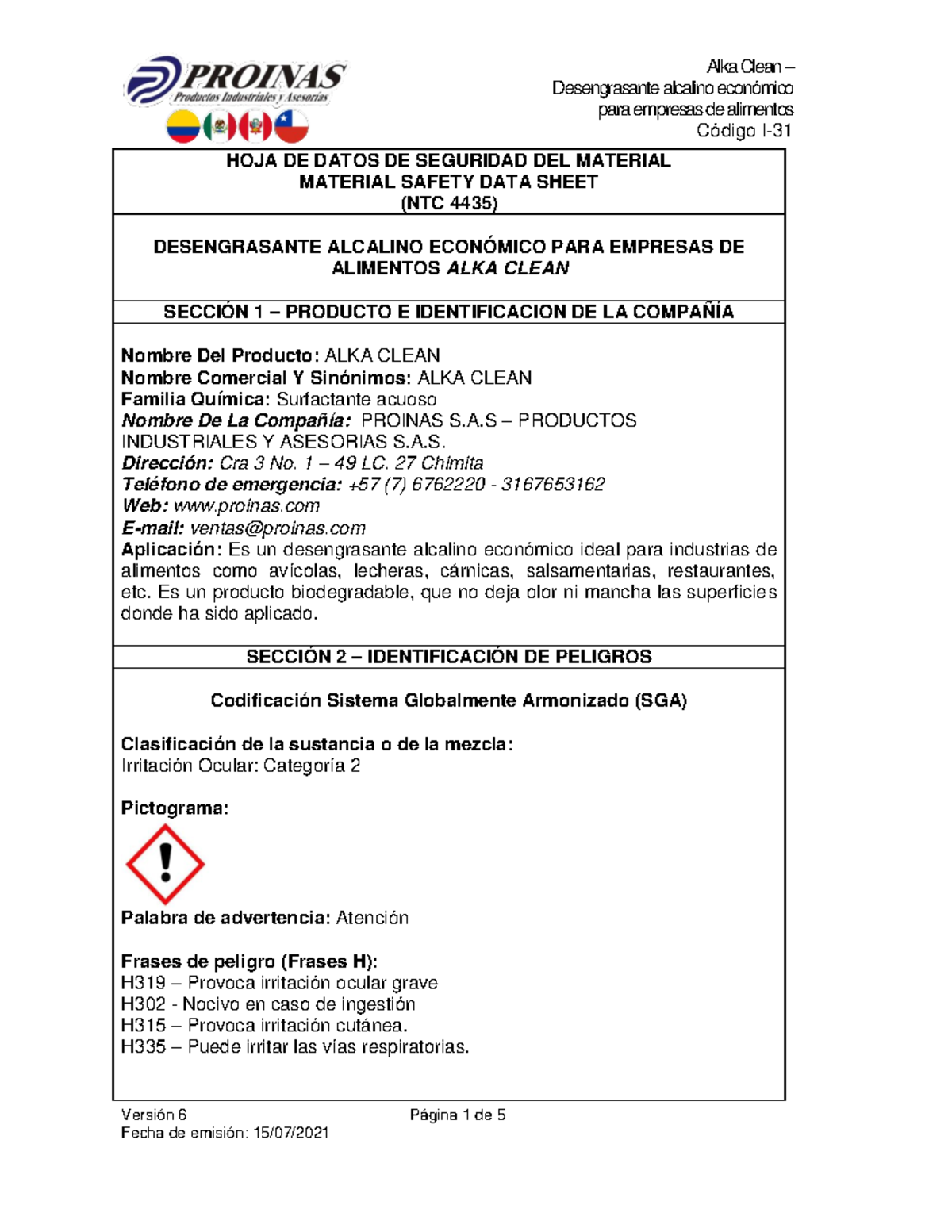 Hoja de Seguridad ALKA Clean Desengrasante alcalino económico para