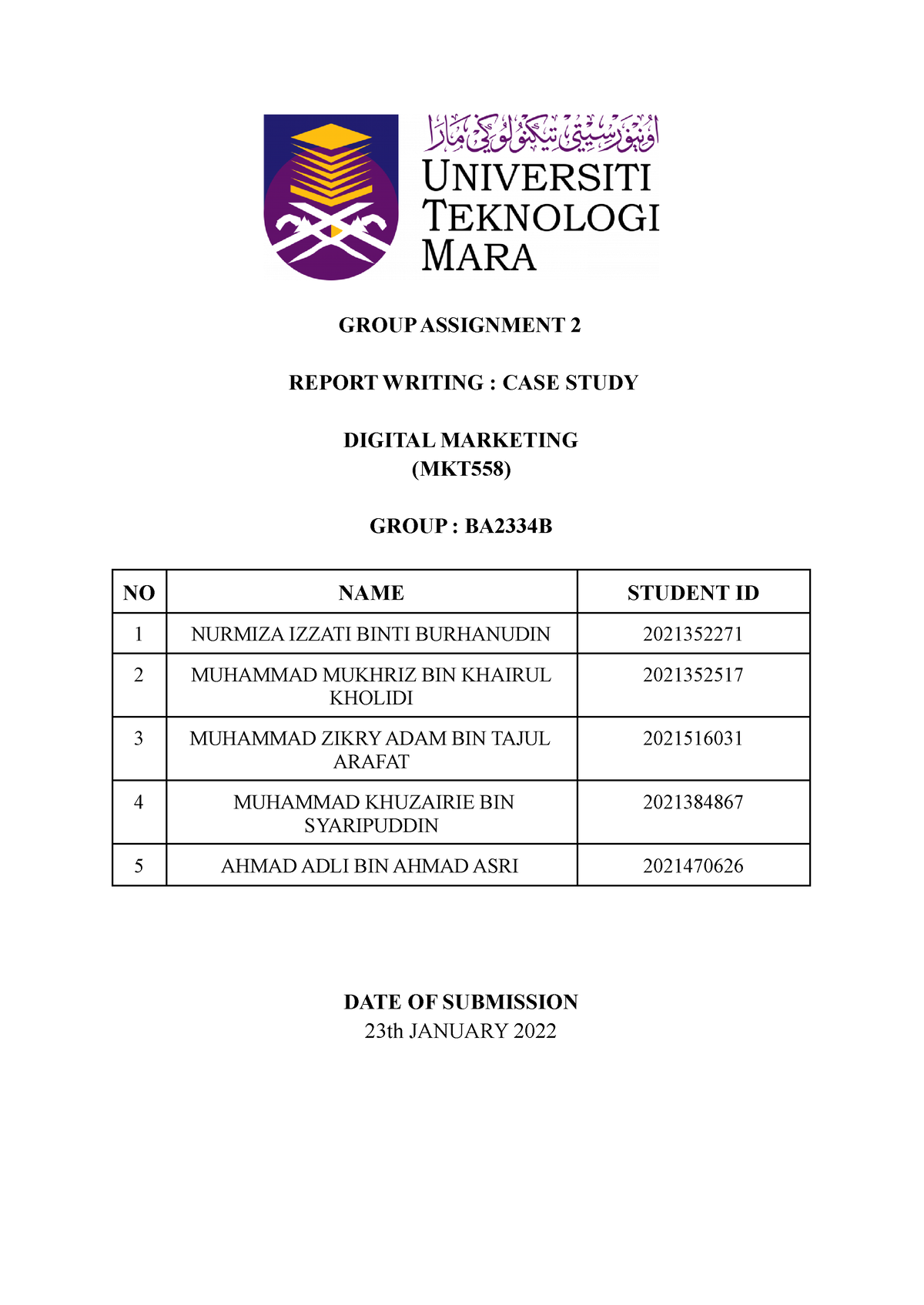 mkt558 group assignment 2 case study