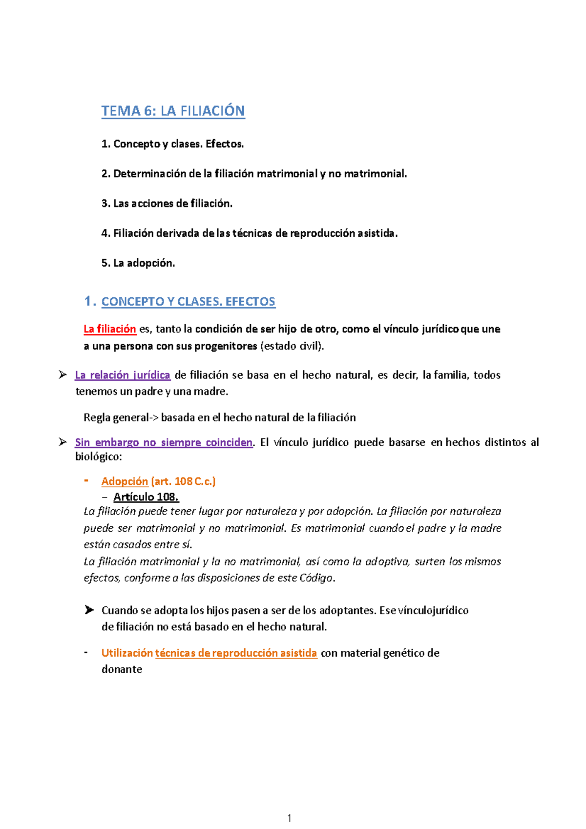 TEMA 6 Familia - Apuntes Asignatura Tema 6 - TEMA 6: LA FILIACI”N ...