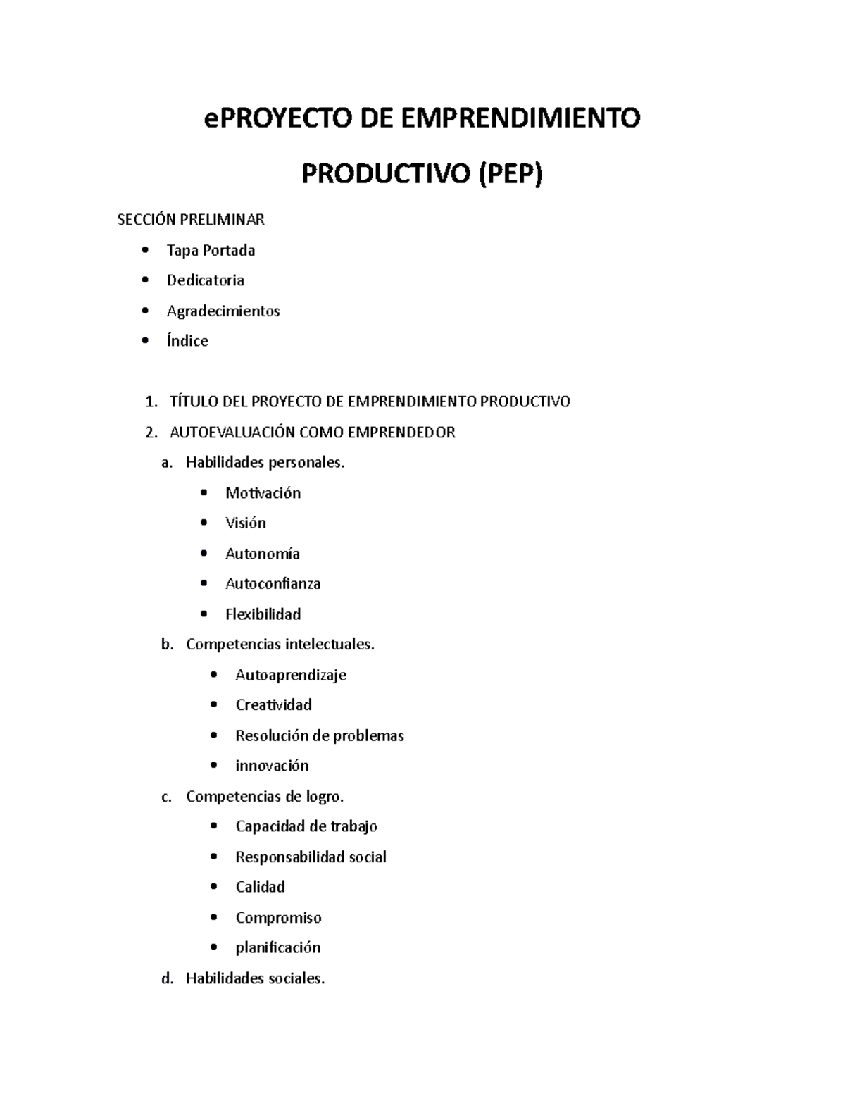 Proyecto DE Emprendimiento Productivo con estructura - ePROYECTO DE  EMPRENDIMIENTO PRODUCTIVO (PEP) - Studocu