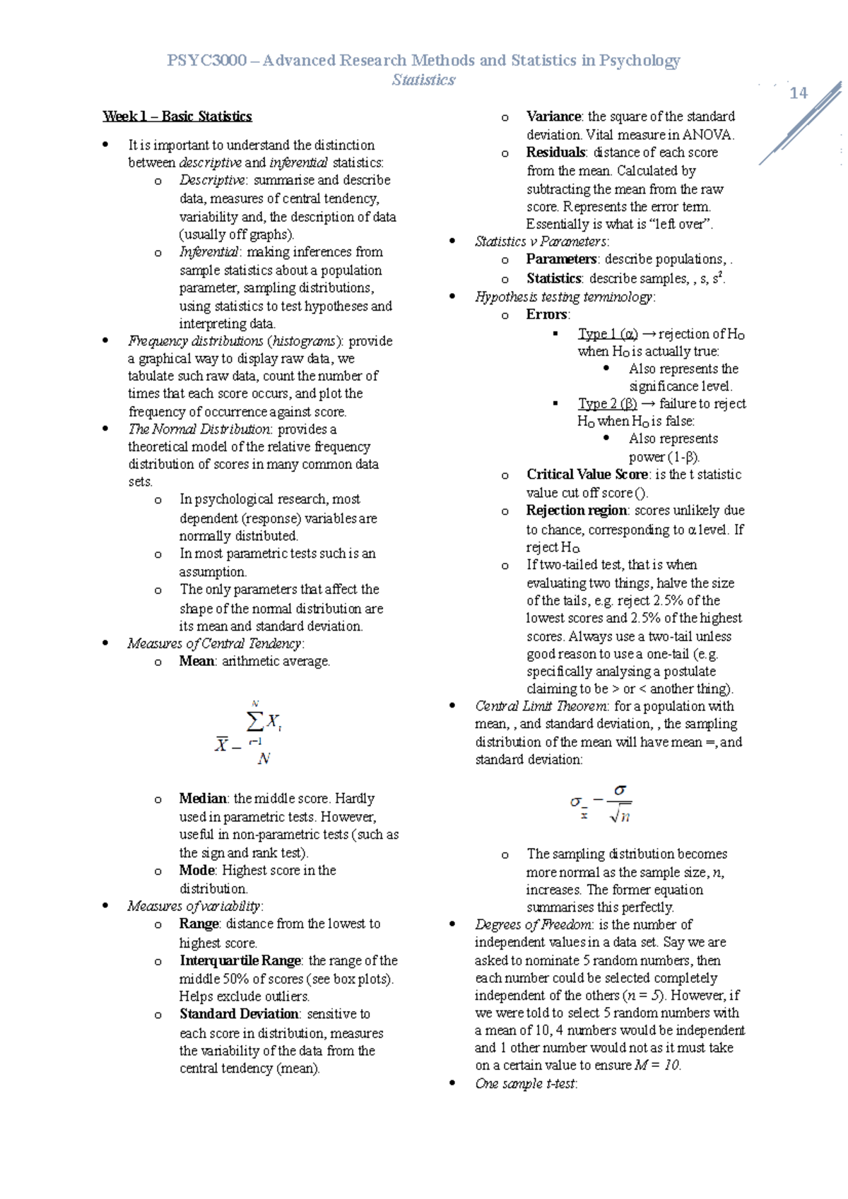 Lecture Notes, Statistics - Advanced Research Methods And Statistics In ...