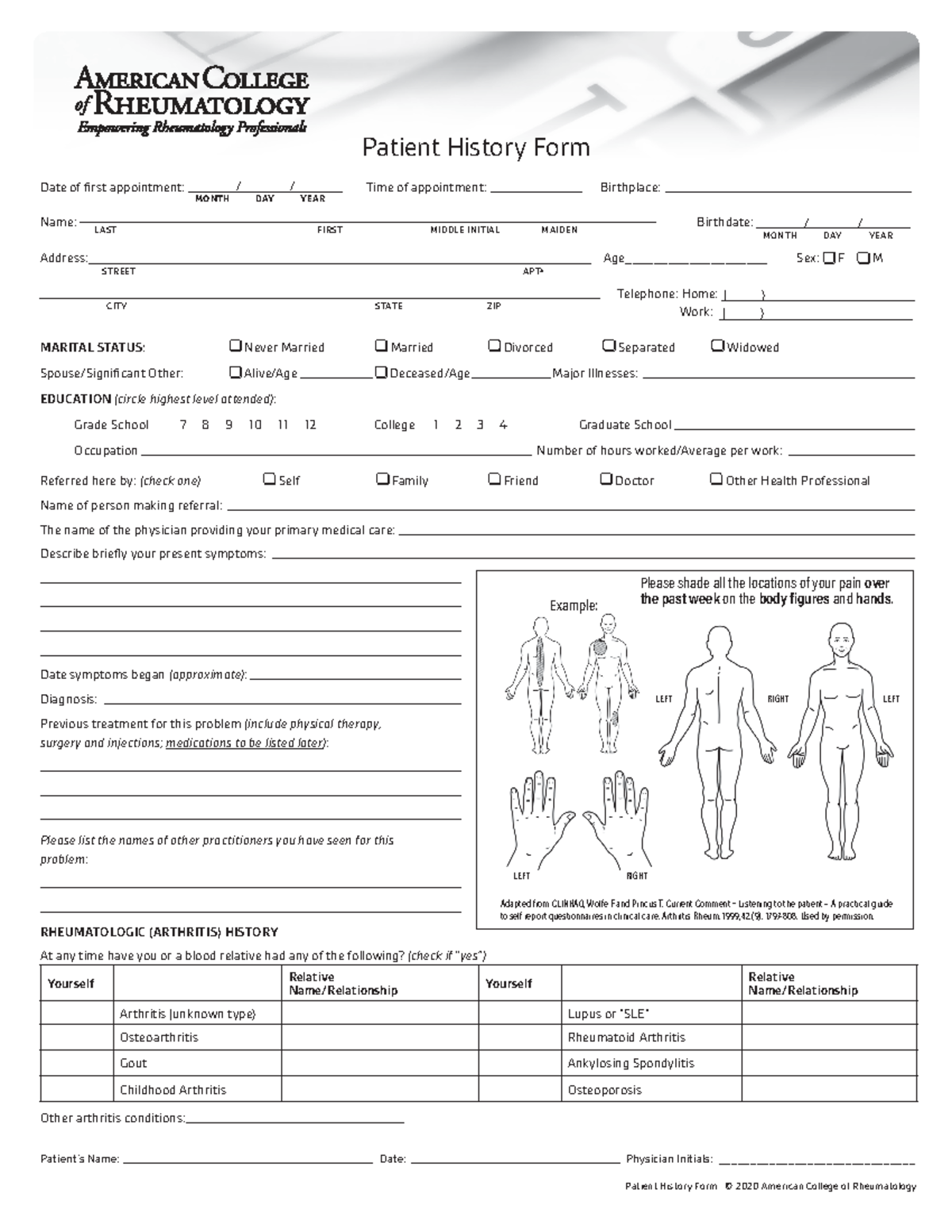 New Patient History Form - Date of first appointment: / / Time of ...