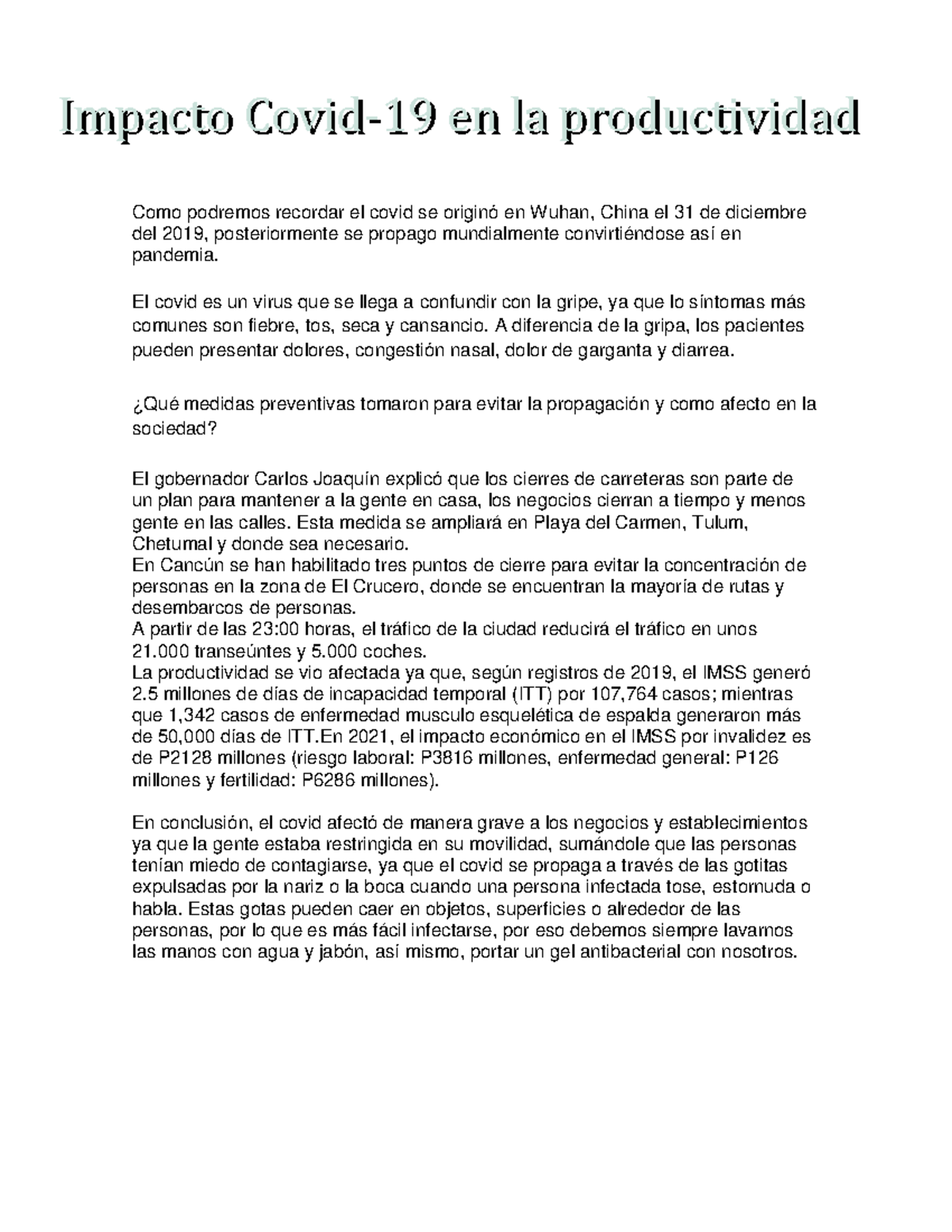 Imapcto de covid - Impacto Covid-19 en la productividad Como podremos ...