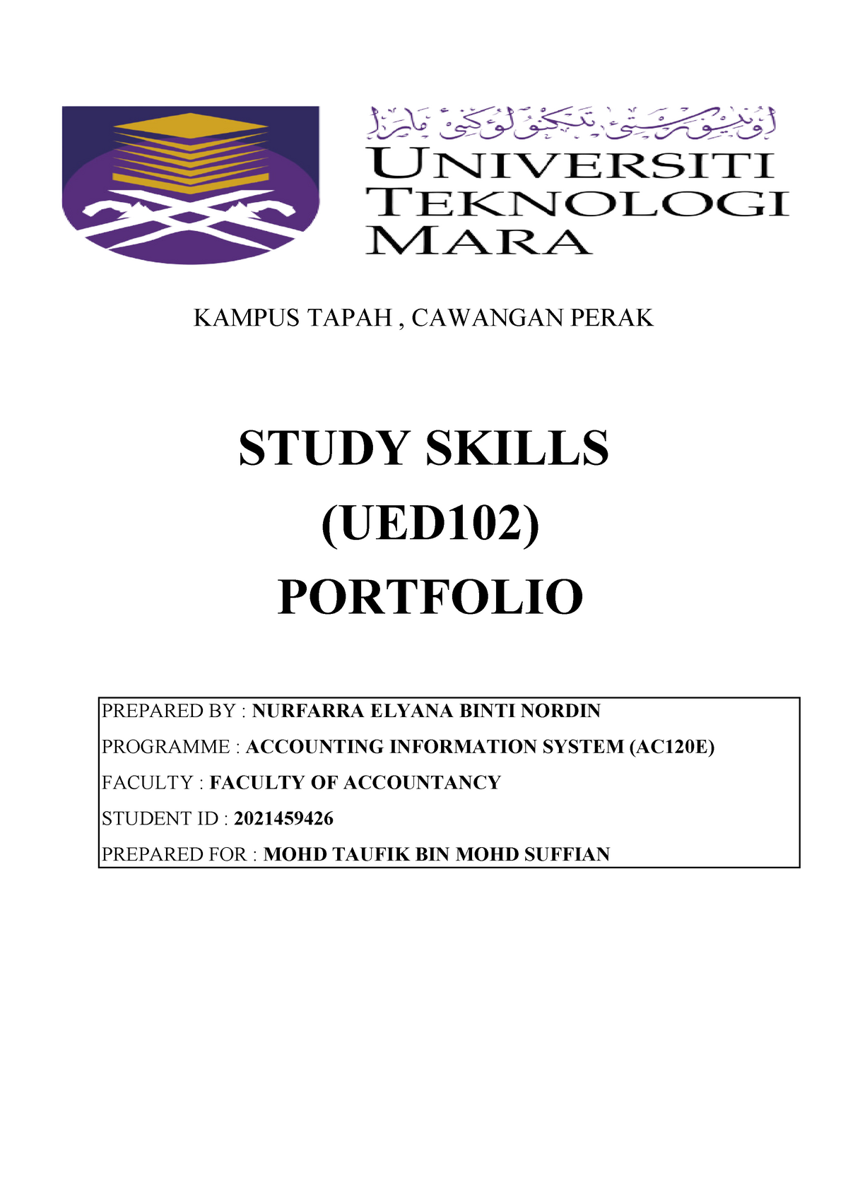 Portfolio UED102 Nurfarra Elyana - STUDY SKILLS (UED102) PORTFOLIO ...