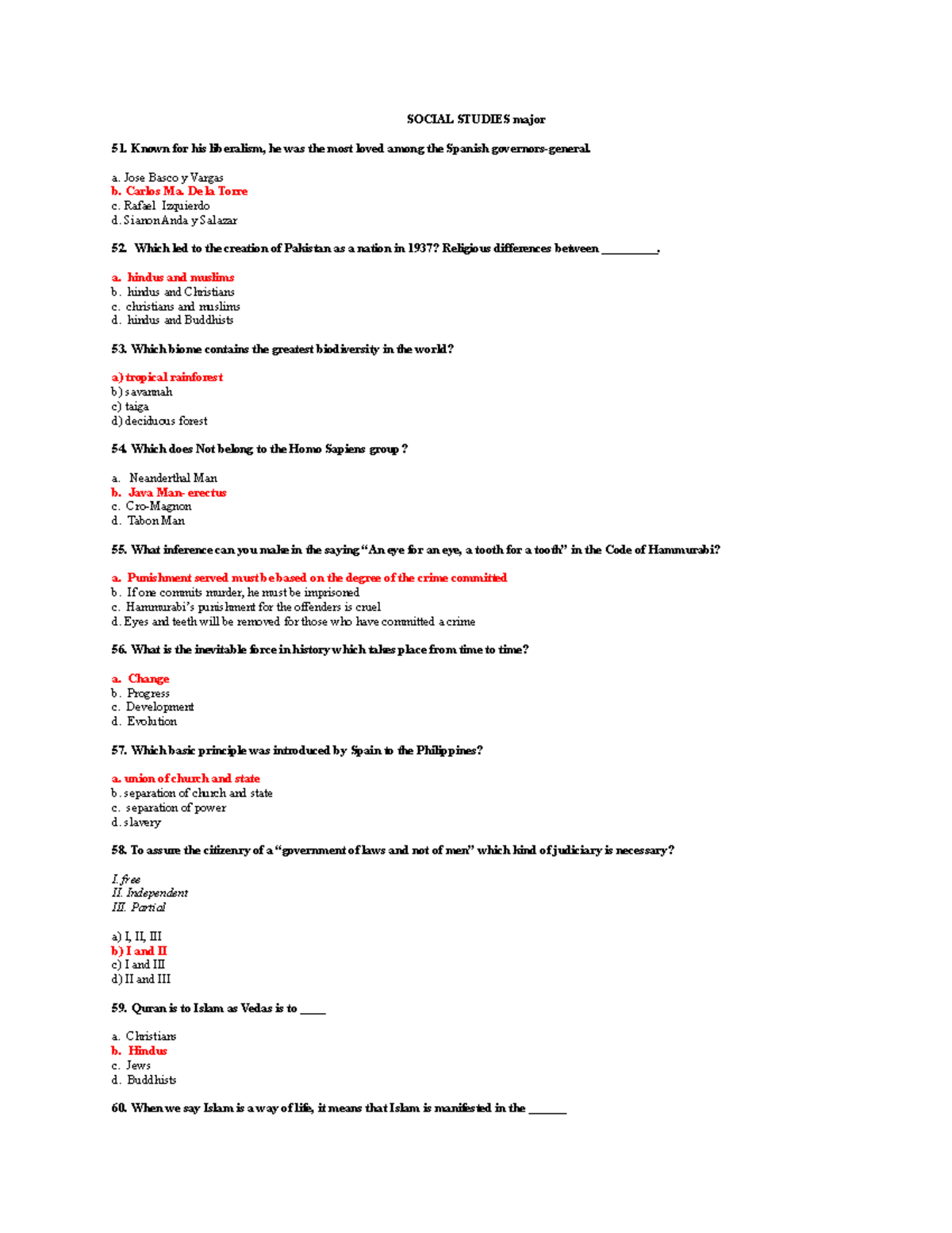 Social Studies major Set A Part 2 SOCIAL STUDIES major 51. Known for