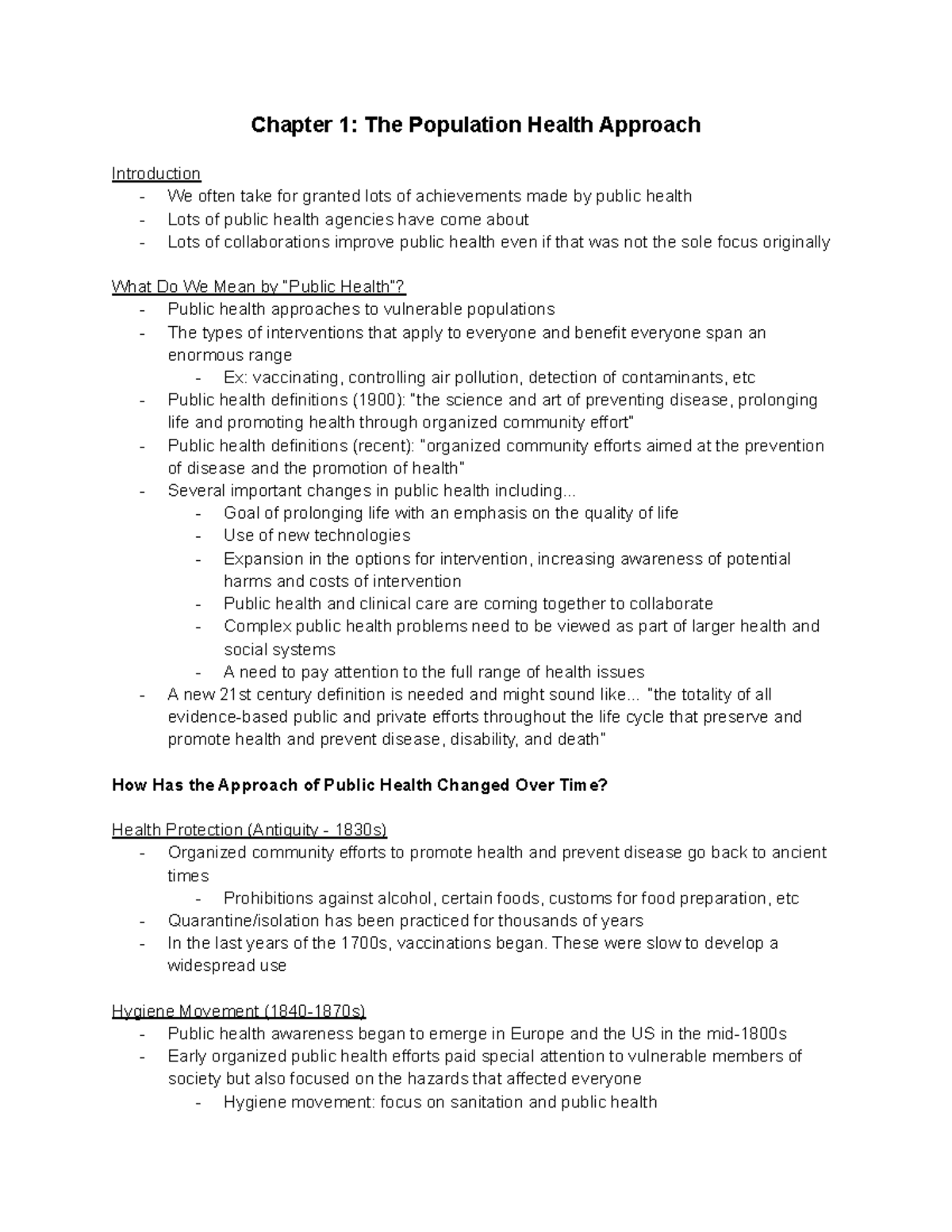 Chapter 1 Intro to Public Health Outline Chapter 1 The Population