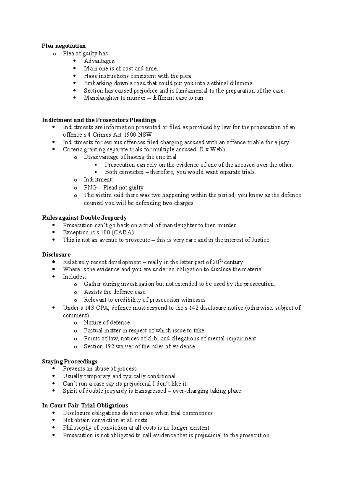 Week 1 Class 2 Evidence - Lecture - Plea negotiation o Plea of guilty ...