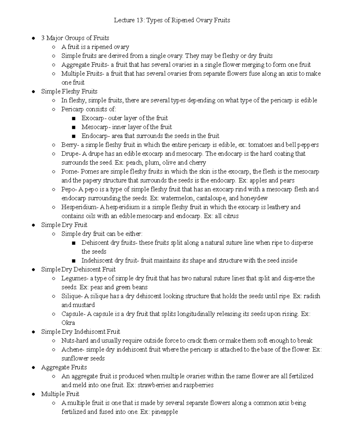 GBio 107 Guedry Lecture 13 Notes - Lecture 13: Types of Ripened Ovary ...