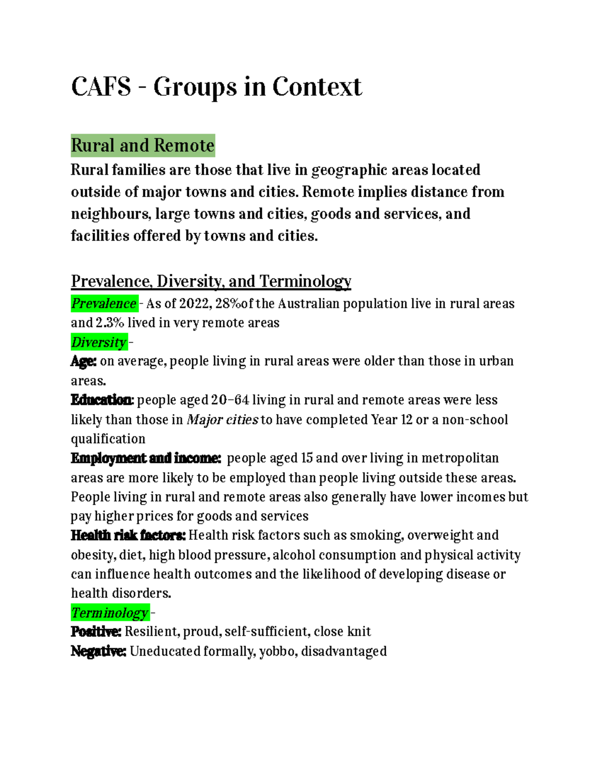 CAFS - Study Notes - Groups in context- Rural and Remote - CAFS Groups ...