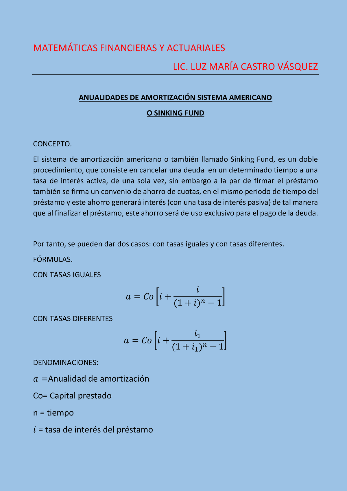 Amortizacion Sistema Americano Matem¡ticas Financieras Y Actuariales Lic Luz MarÕa Castro V