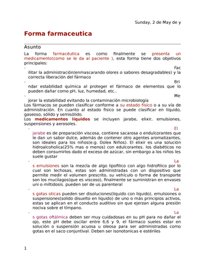 Formas Farmaceuticas Farmacologia Studocu