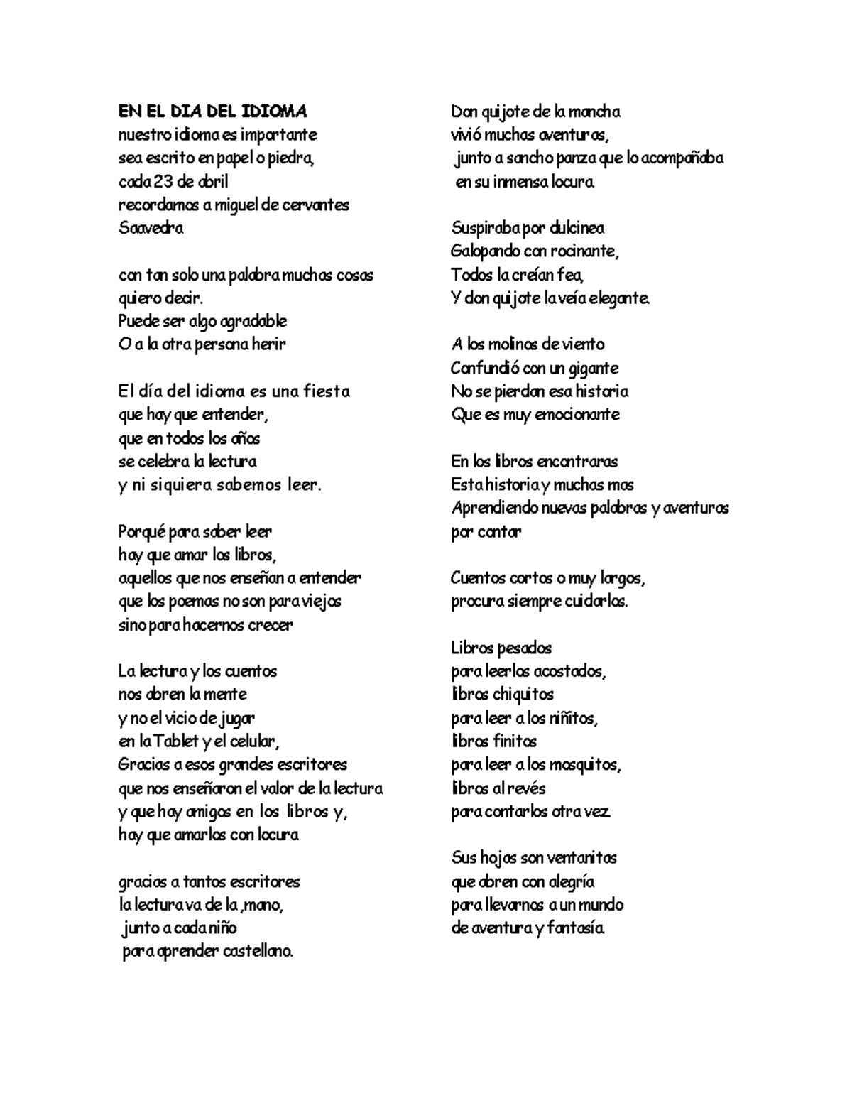 poema dia del idioma espñol para aprender y recitar - EN EL DIA DEL ...