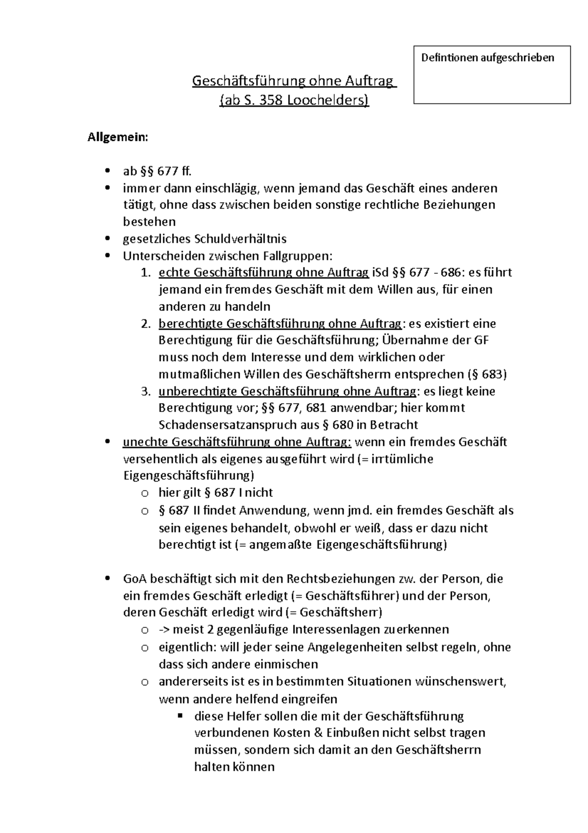 Geschäftsführung Ohne Auftrag Bgb Geschäftsführung ohne Auftrag - Schuldrecht - Uni Saarland - Studocu