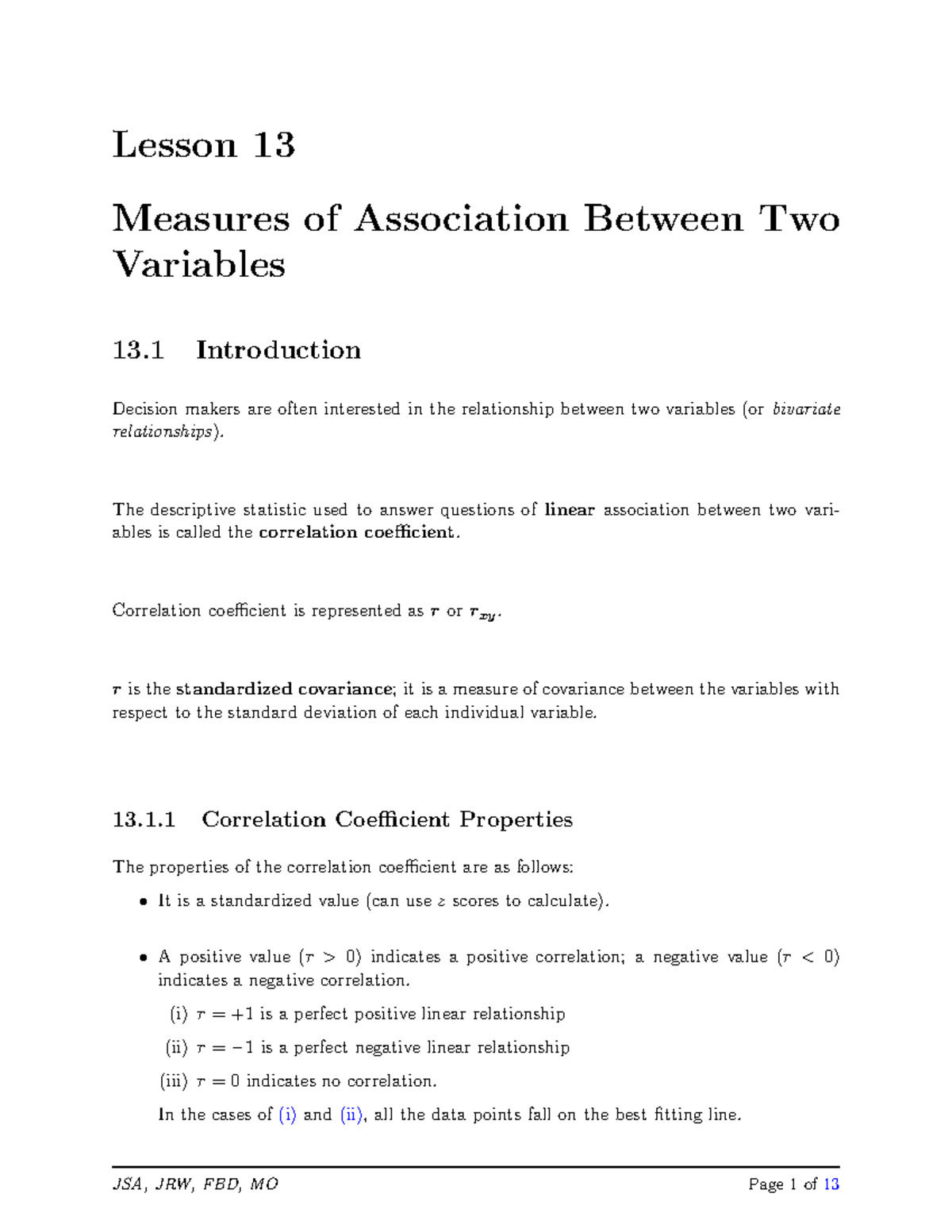 Notes - Lesson 13 Measures of Association Between Two Variables 13 ...