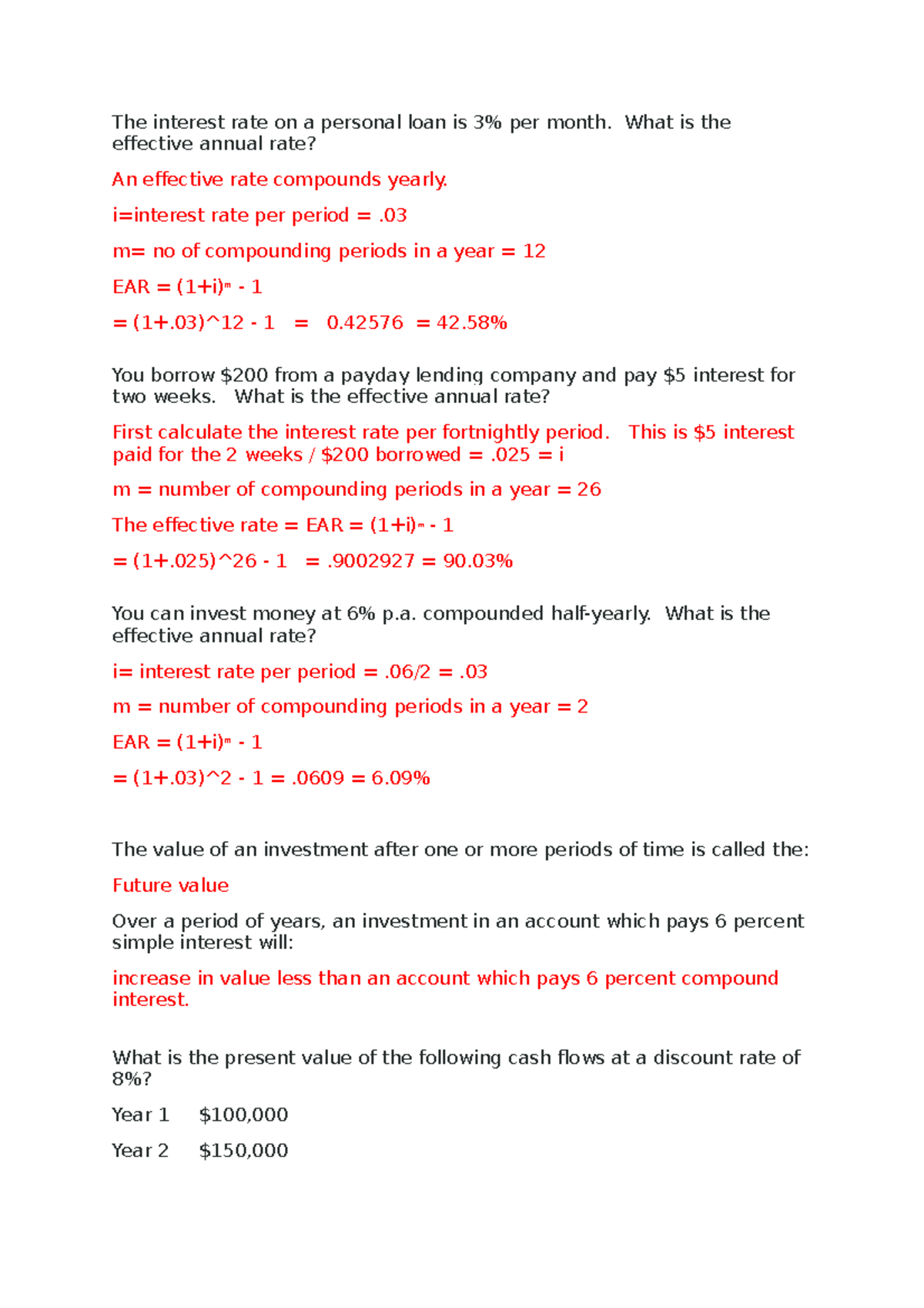 Revision Quiz Questions and Solutions The interest rate on a personal