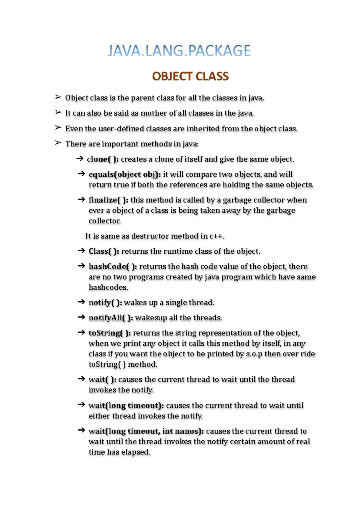 1.1 java - NANANANA - JAVA.LANG OBJECT CLASS Object class is the parent ...