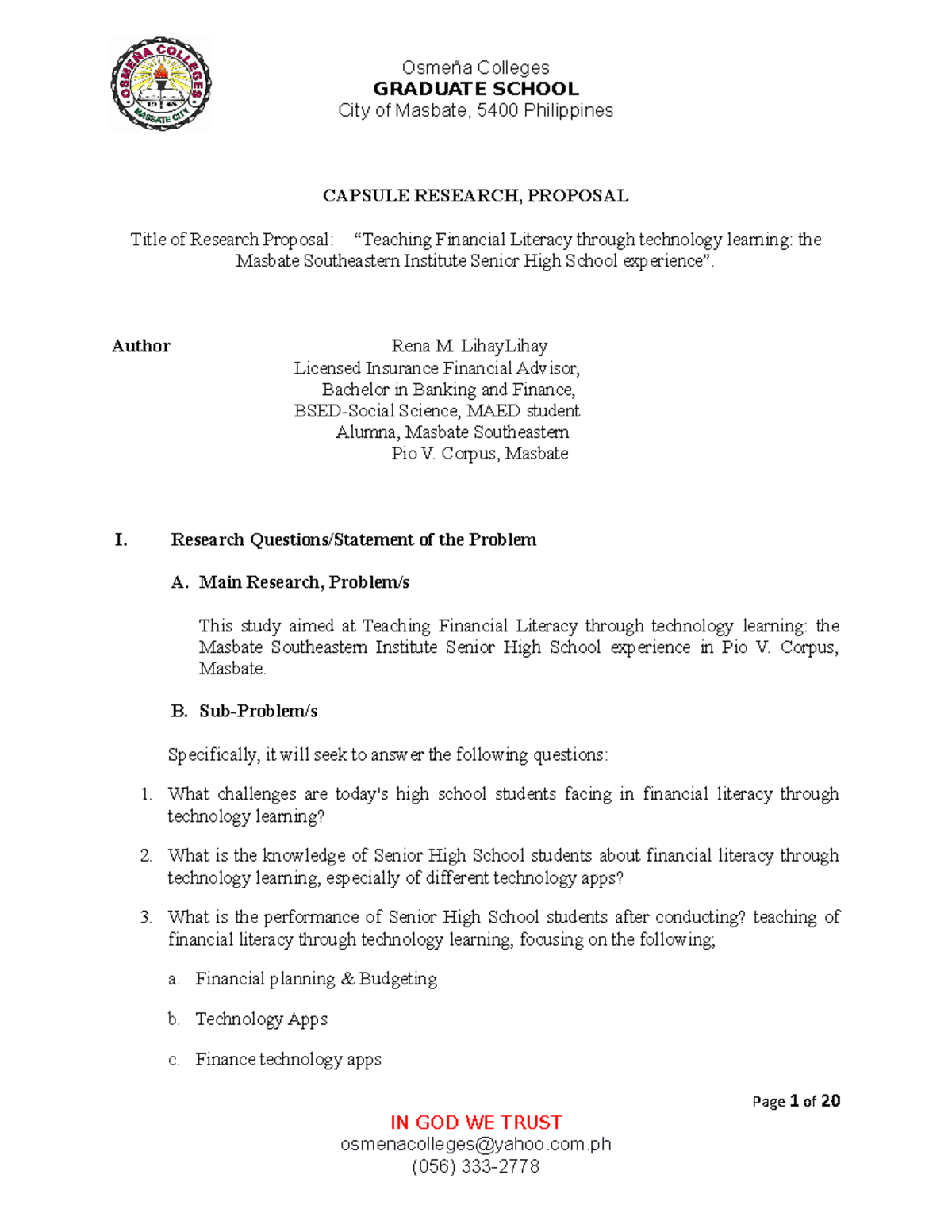 sample of capsule research proposal