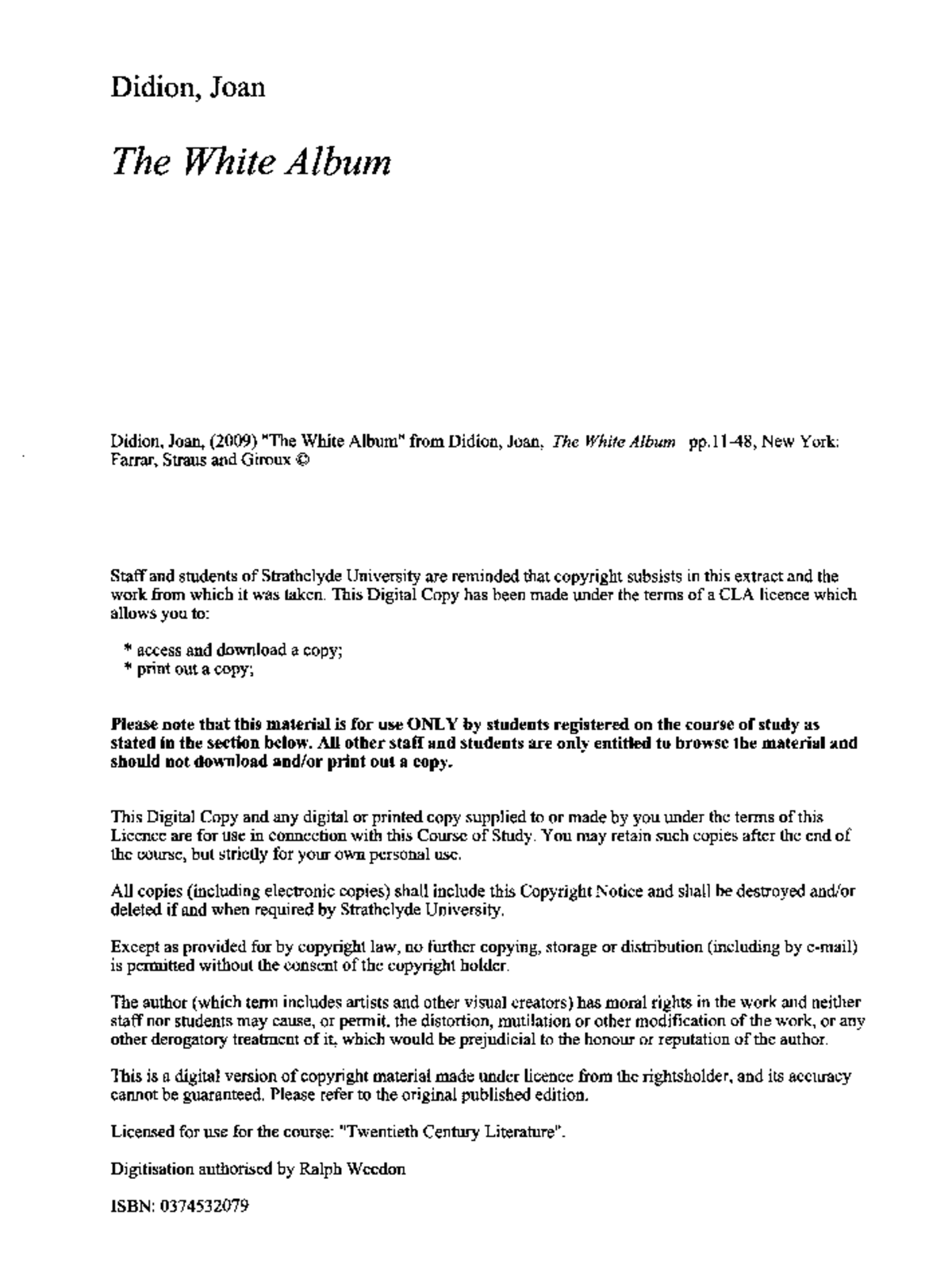 The White Album essay for prof deschenad for creative writing