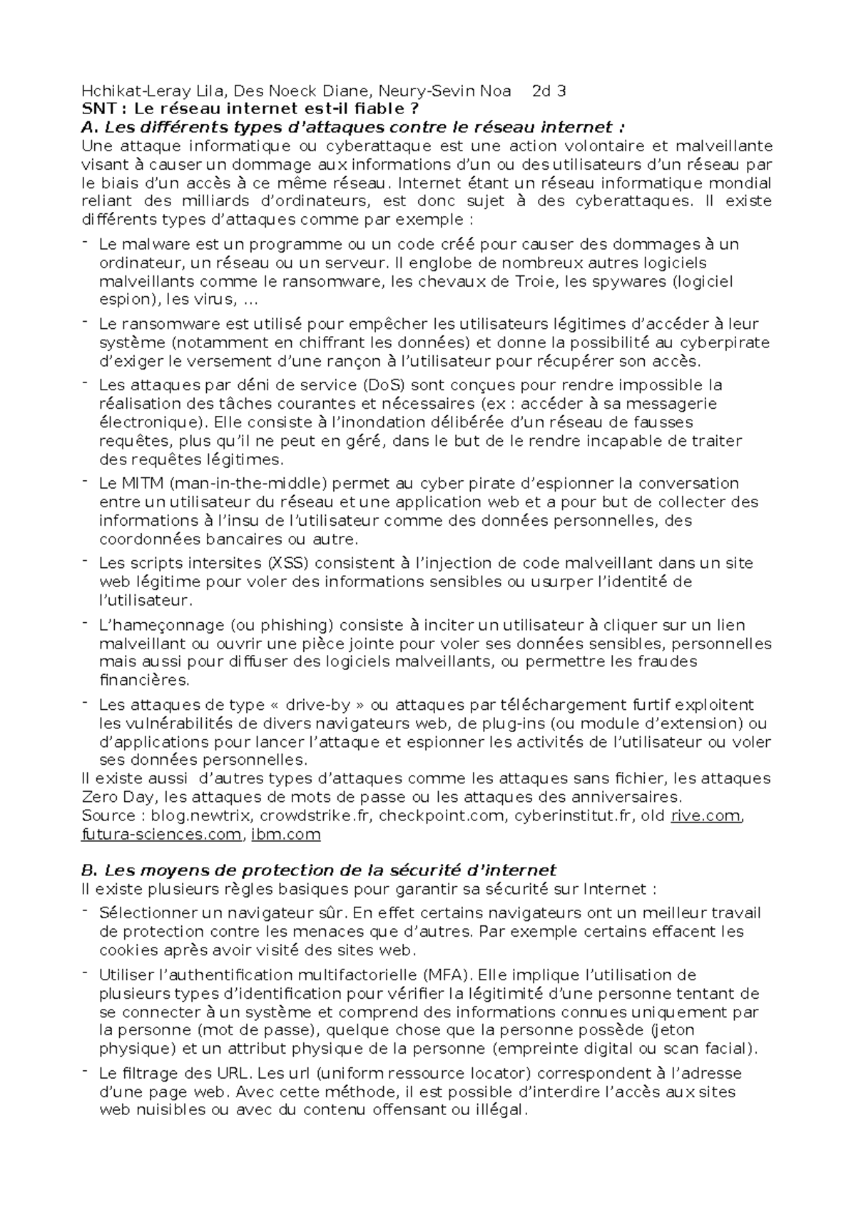 Fiche synthèse le réseau internet est-il fiable - Hchikat-Leray Lila ...