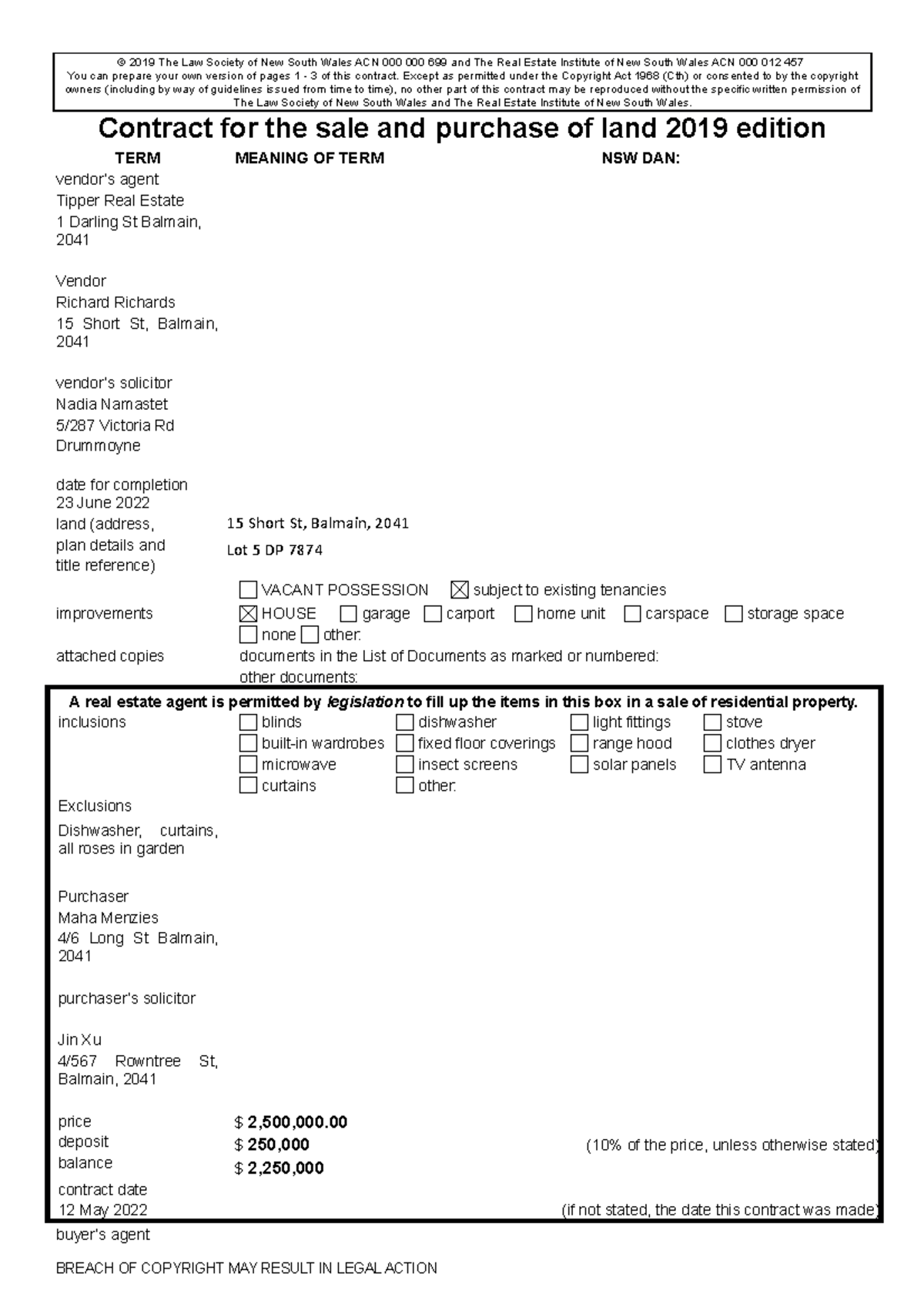 Contract of sale PP tutorial © 2019 The Law Society of New South